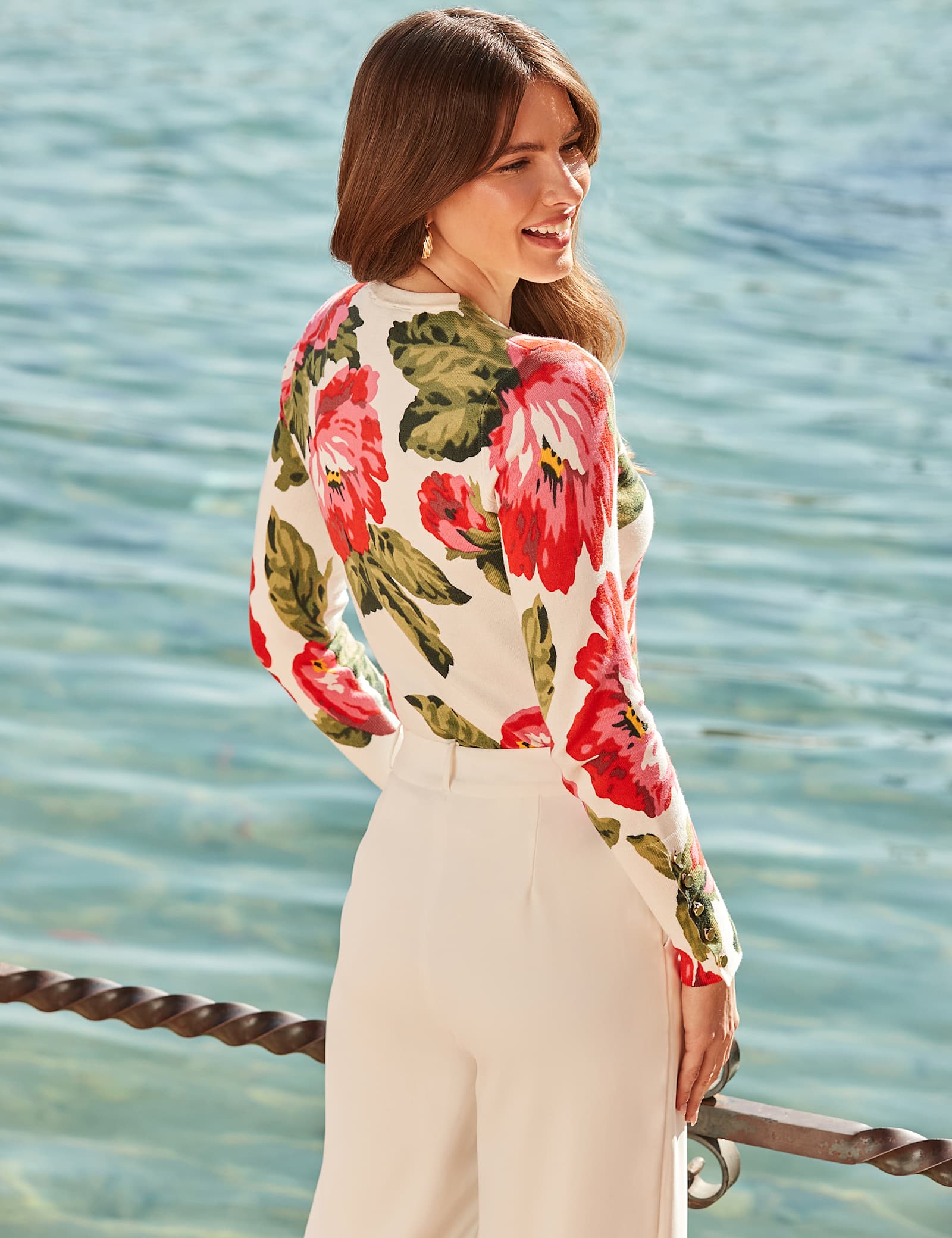 Floral Button Cuff Crew Neck Jumper - image 4