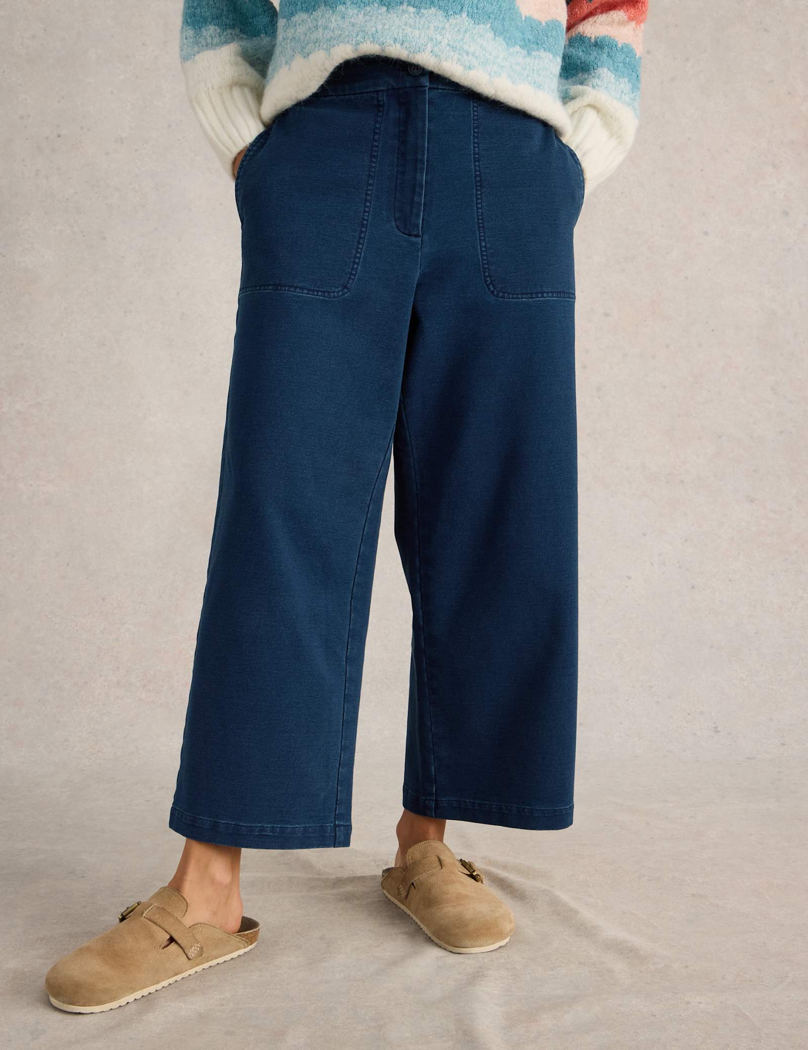Cotton Rich Wide Leg Cropped Trousers - image 2