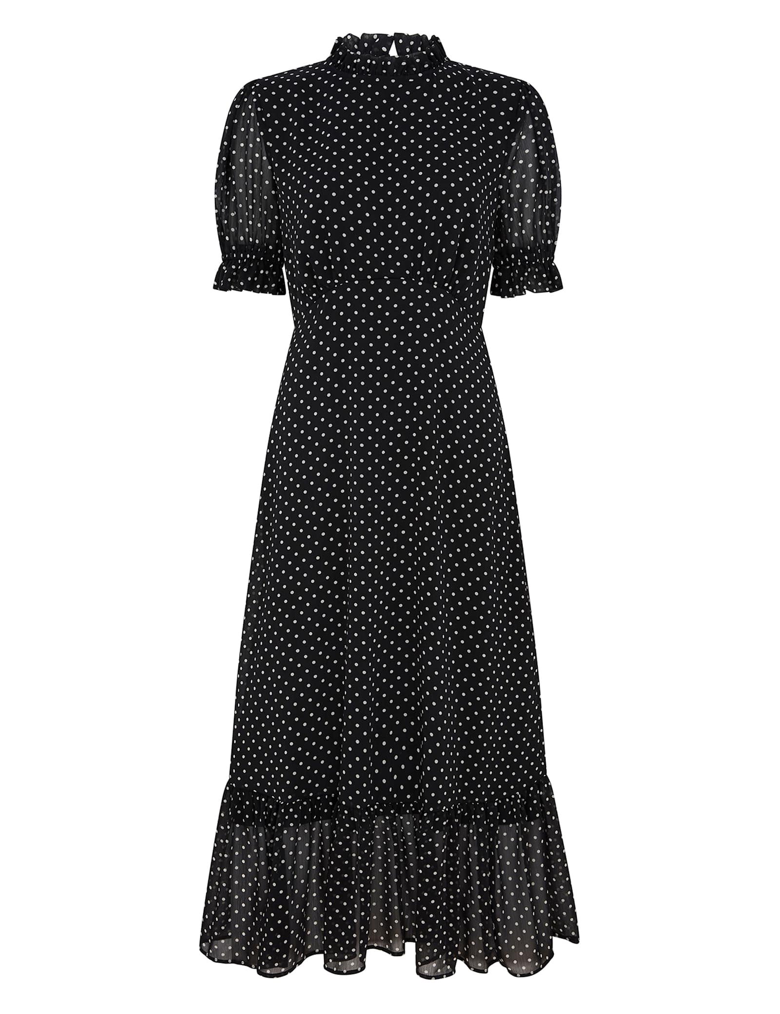 Polka Dot High Neck Midi Waisted Dress - image 1