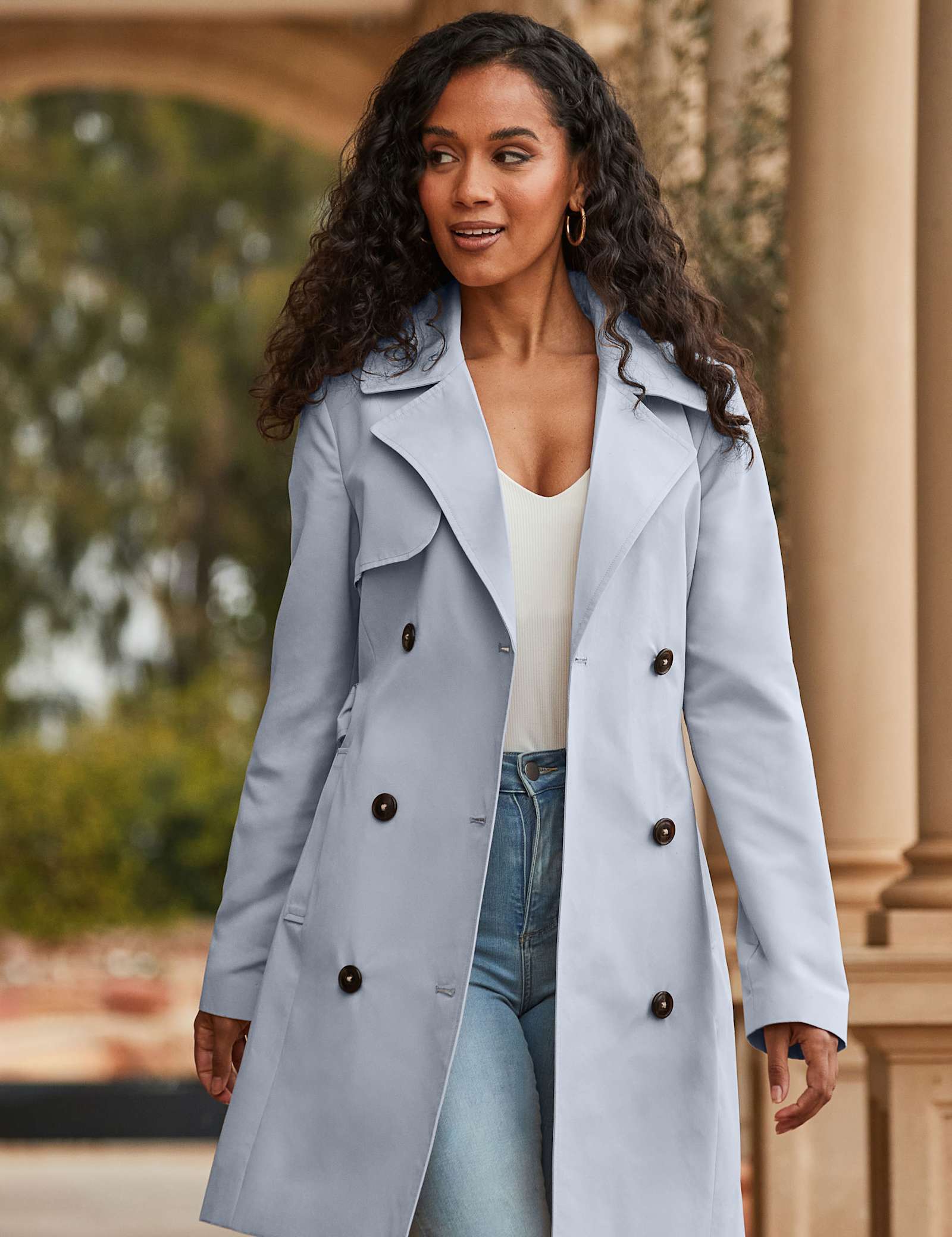Belted Double Breasted Longline Trench Coat - image 2