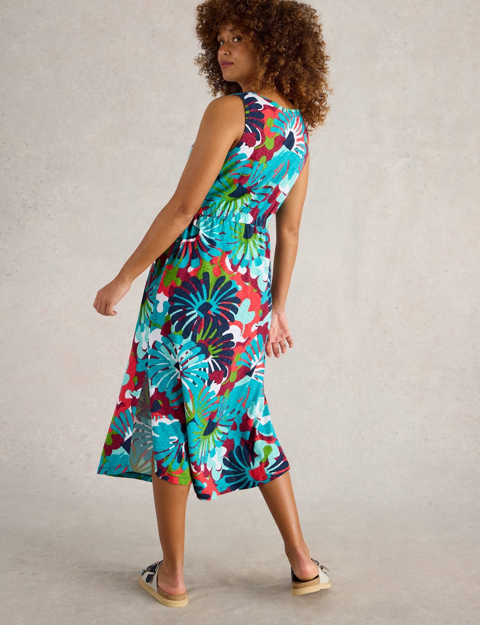 Pure Cotton Printed V-Neck Midi Beach Dress - image 4