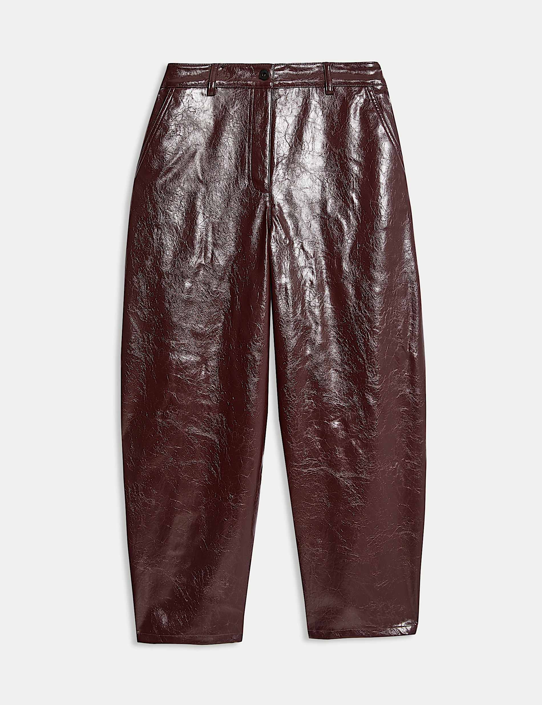 Leather Look Textured Barrel Leg Trousers - CY