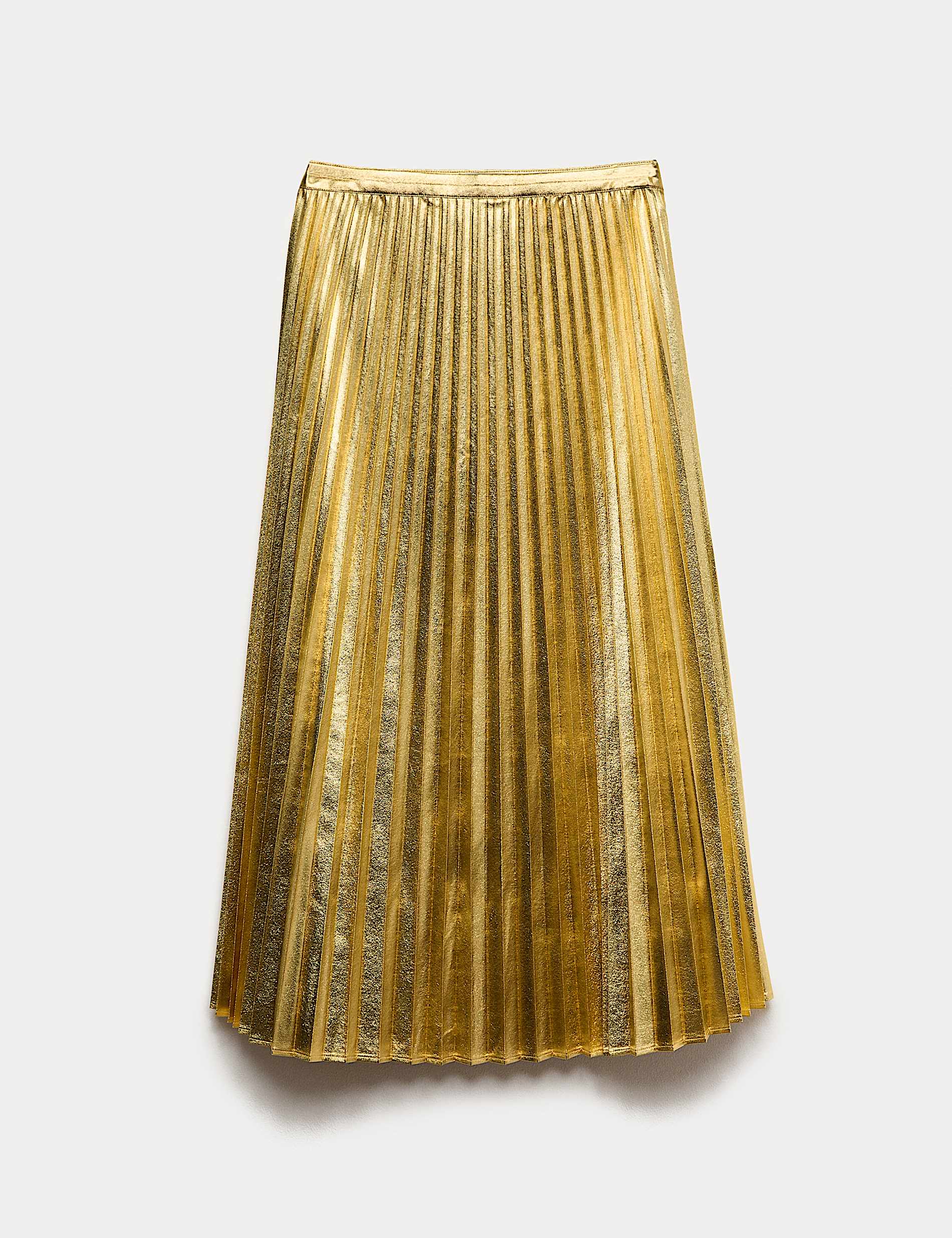 Metallic Gold Pleated Midi Skirt - CY