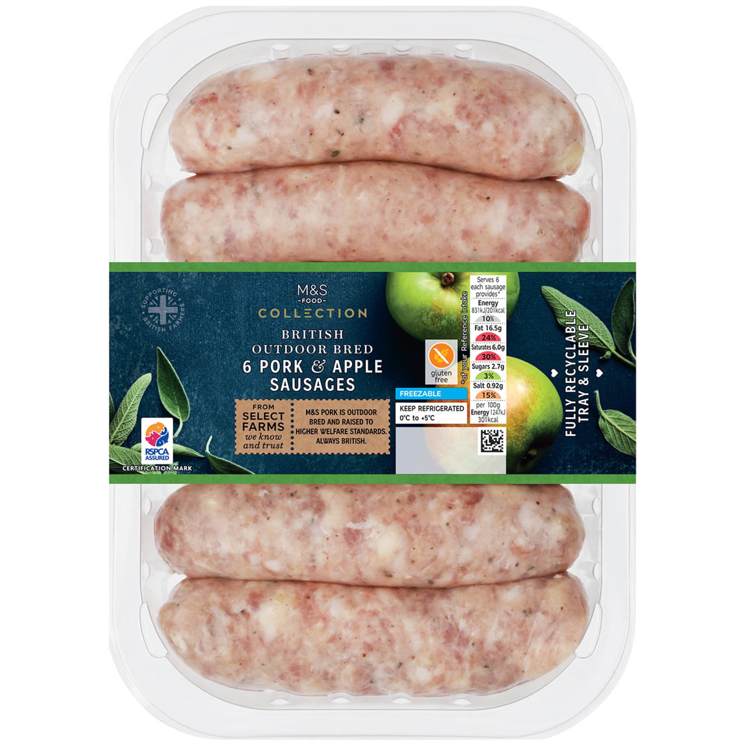 6 British Outdoor Bred Pork and Apple Sausages 1 of 1