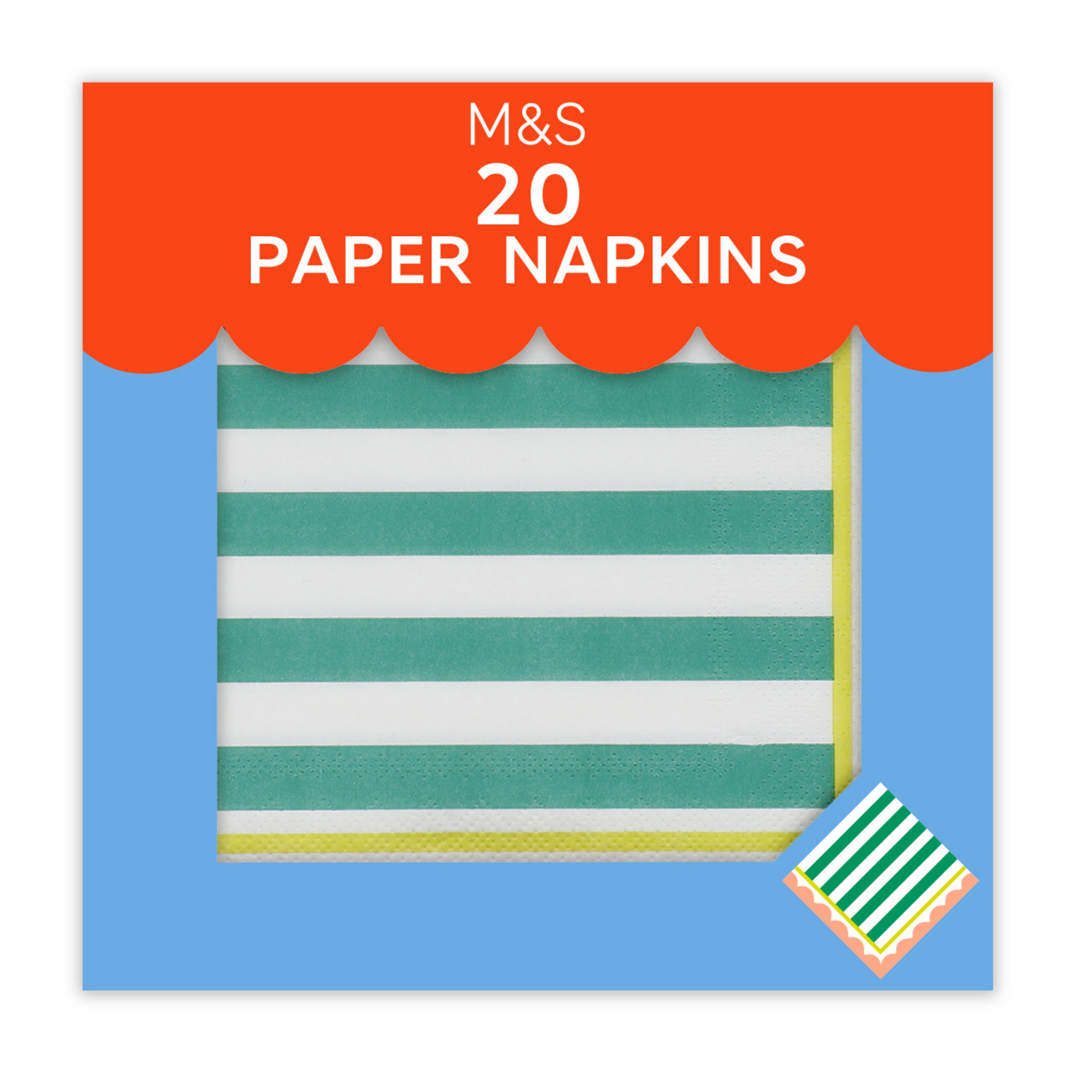 Green and White Striped Paper Napkins 1 of 2