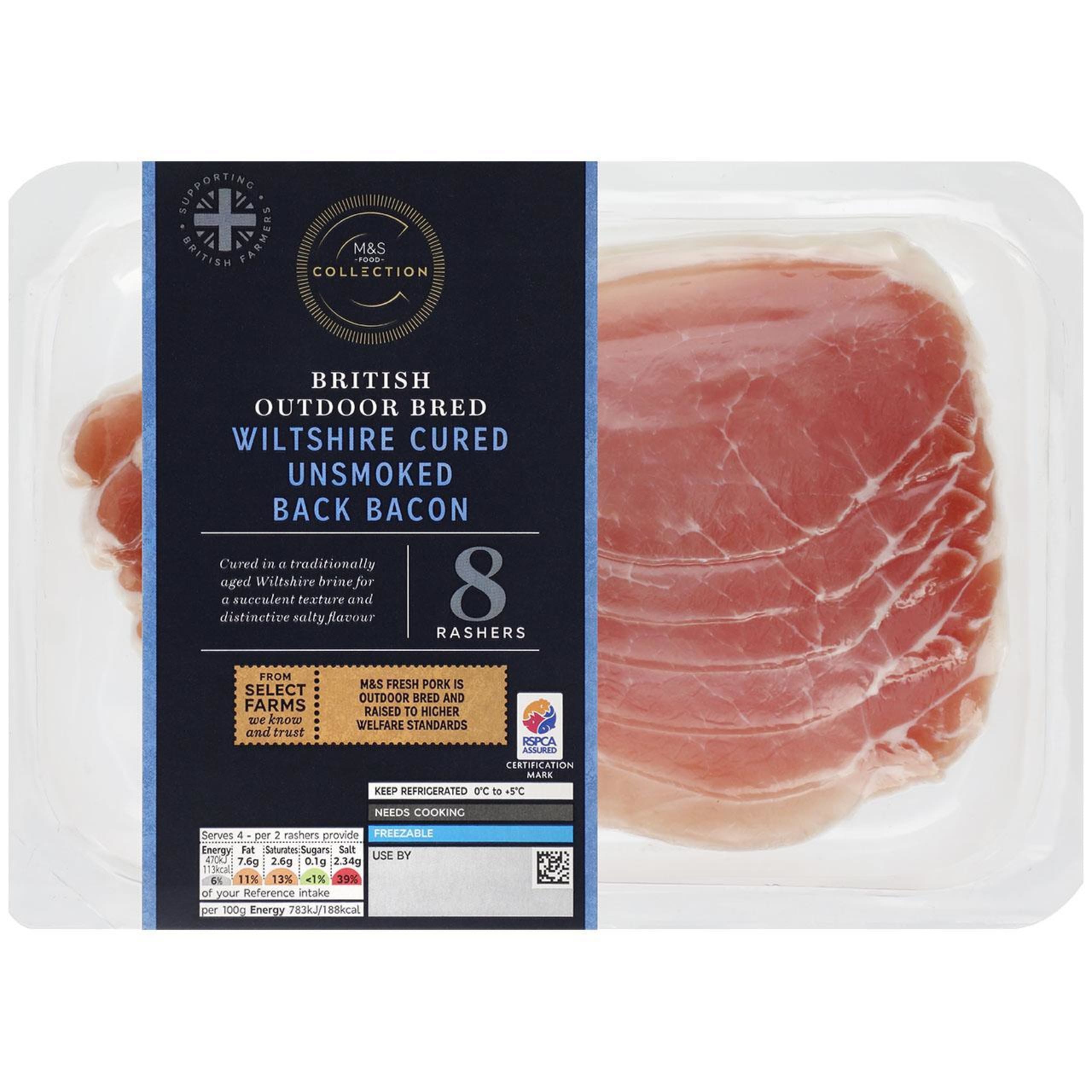 British Outdoor Bred Wiltshire Cured Unsmoked Back Bacon 1 of 1