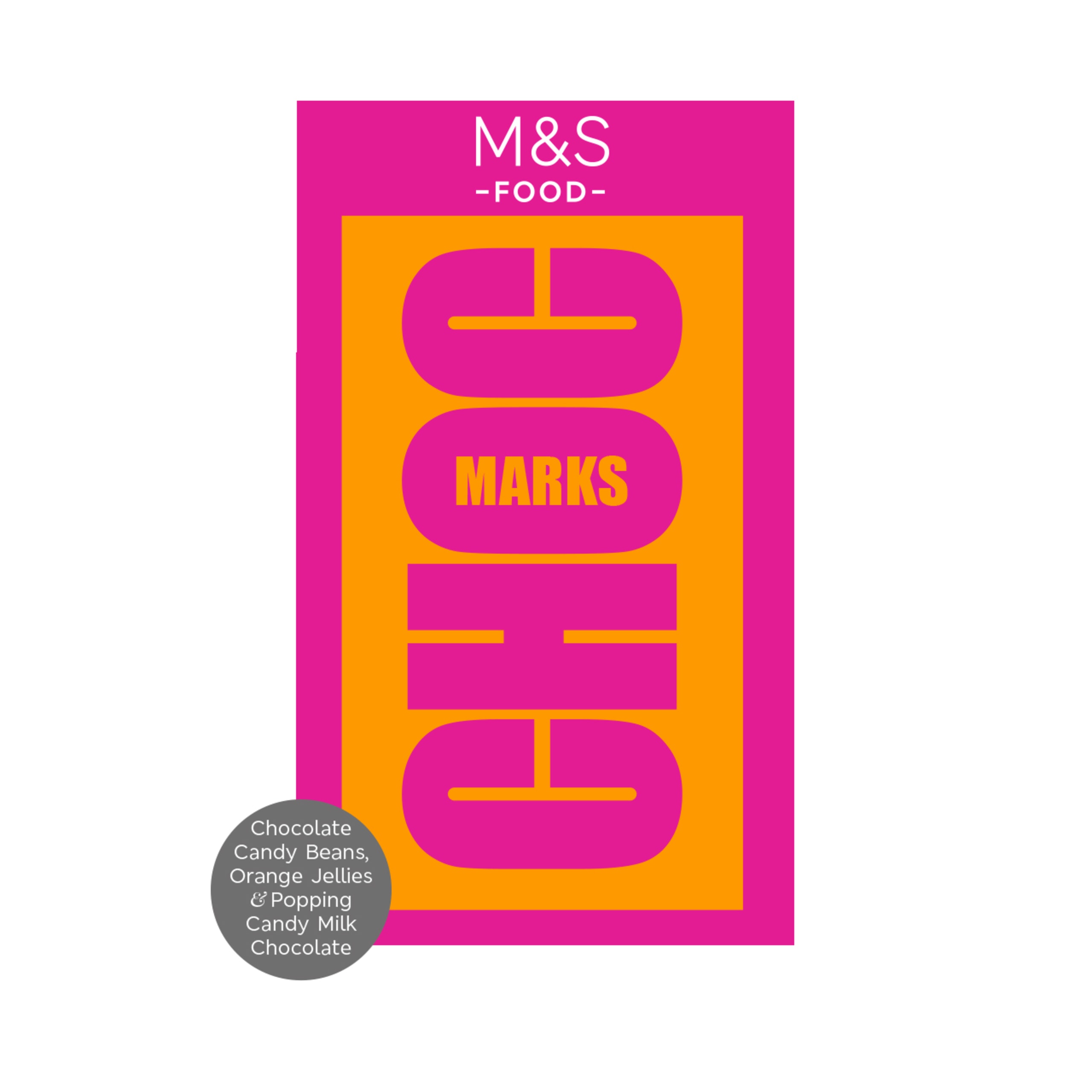 Choc Marks Chocolate Candy Beans, Orange Jellies and Popping Candy Milk Chocolate 1 of 2