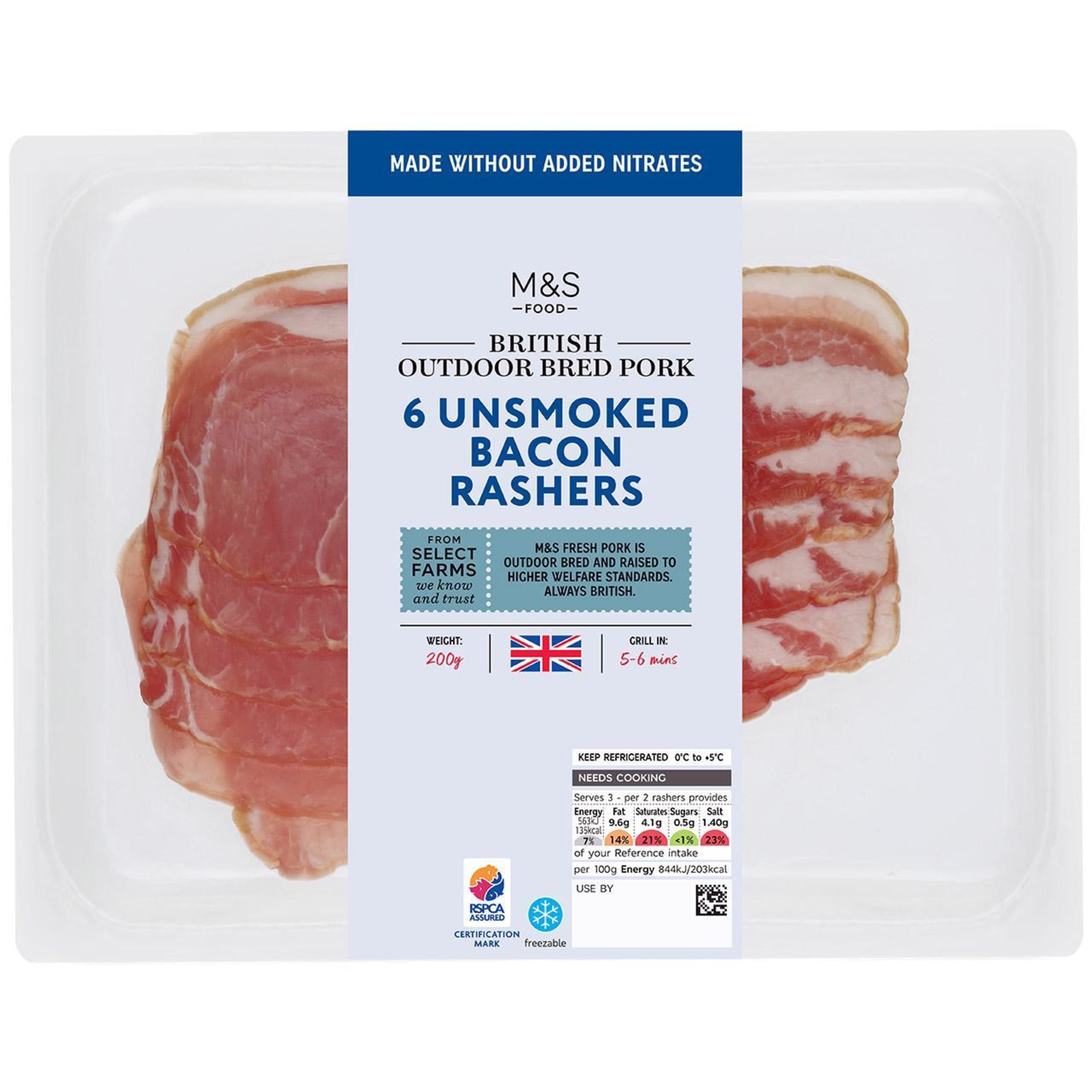 British Outdoor Bred 6 Unsmoked Bacon Rashers 1 of 1