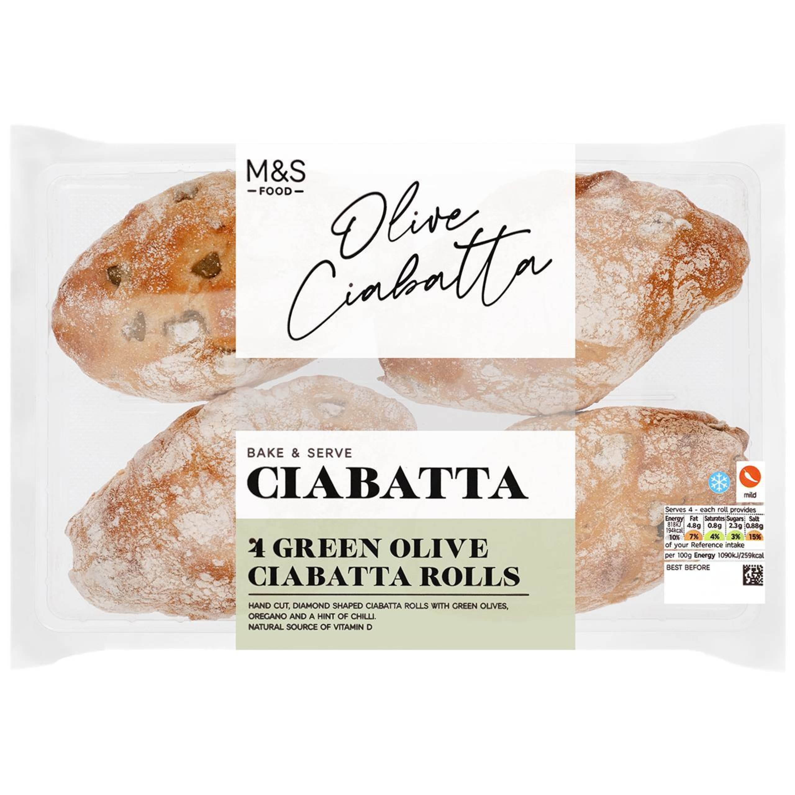 4 Green Olive Ciabatta Rolls 1 of 1