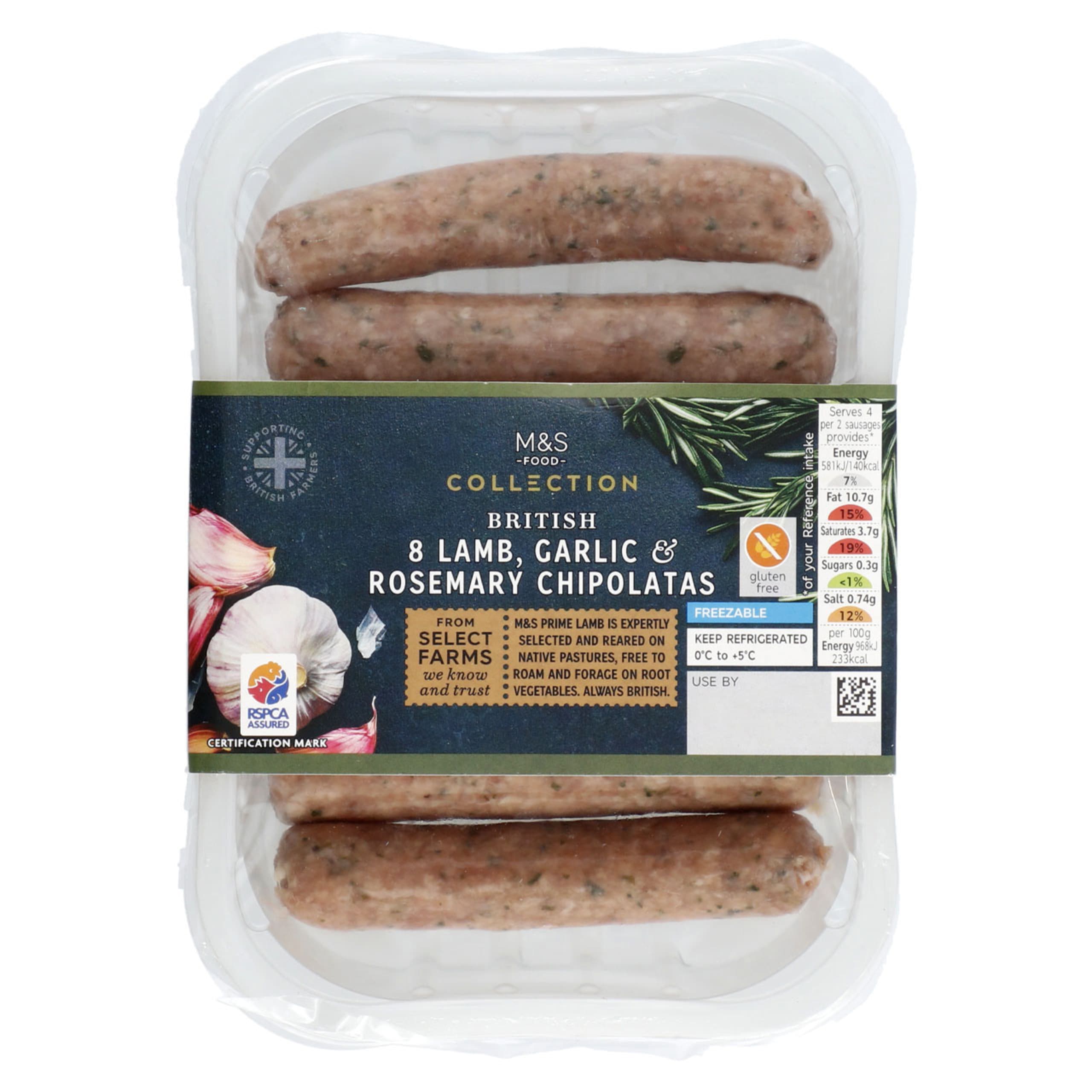 Collection 8 British Lamb, Garlic and Rosemary Chipolatas 1 of 1