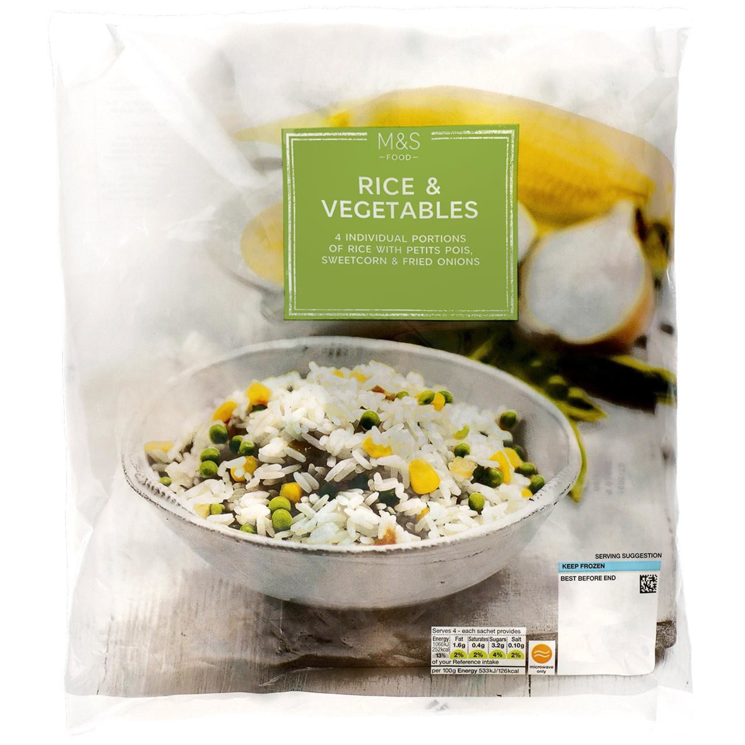 Frozen Steamed Long Grain Rice with British Petit Pois, Sweetcorn & Onion 1 of 1
