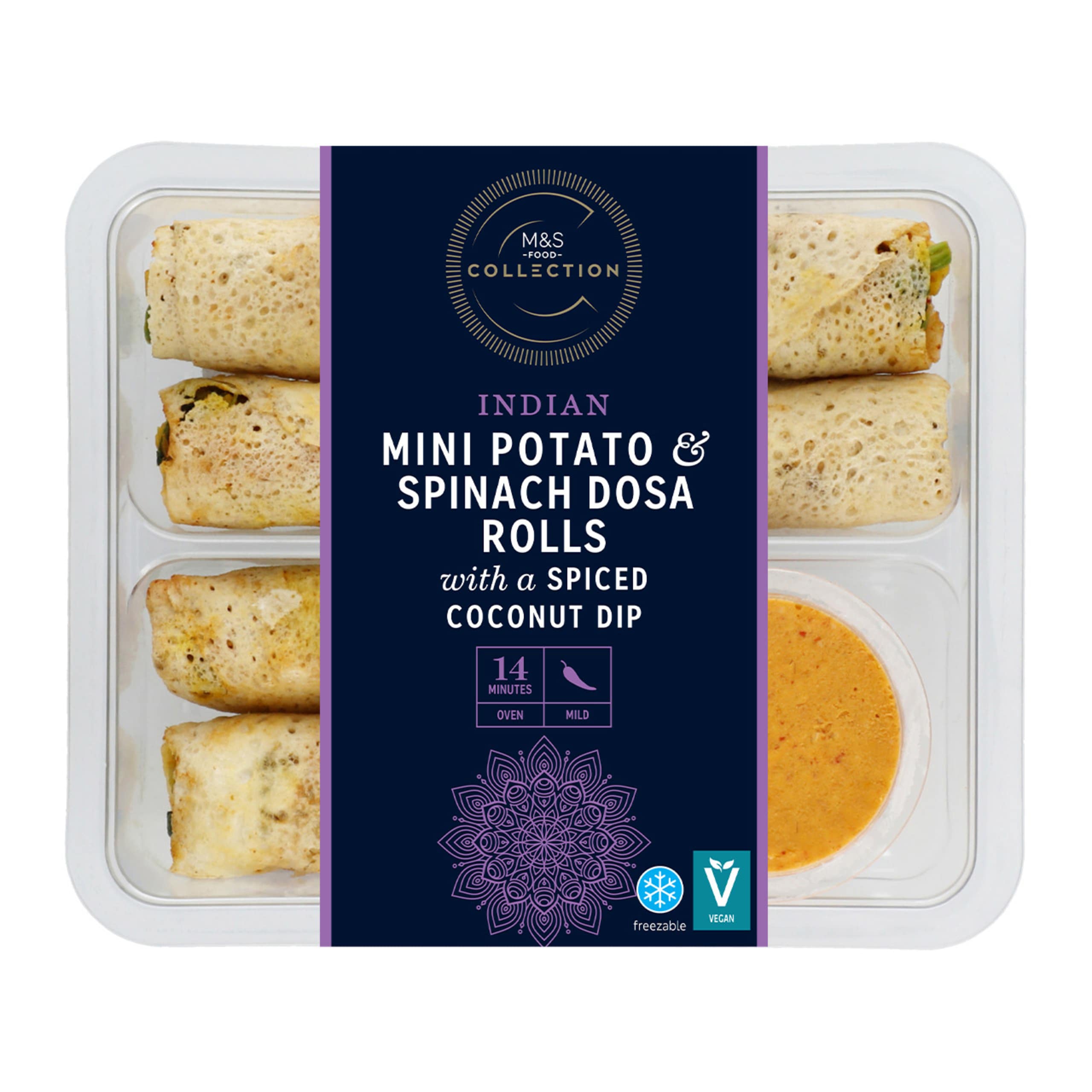 Mini Potato & Spinach Dosa Rolls with a Spiced Coconut Dip 1 of 1