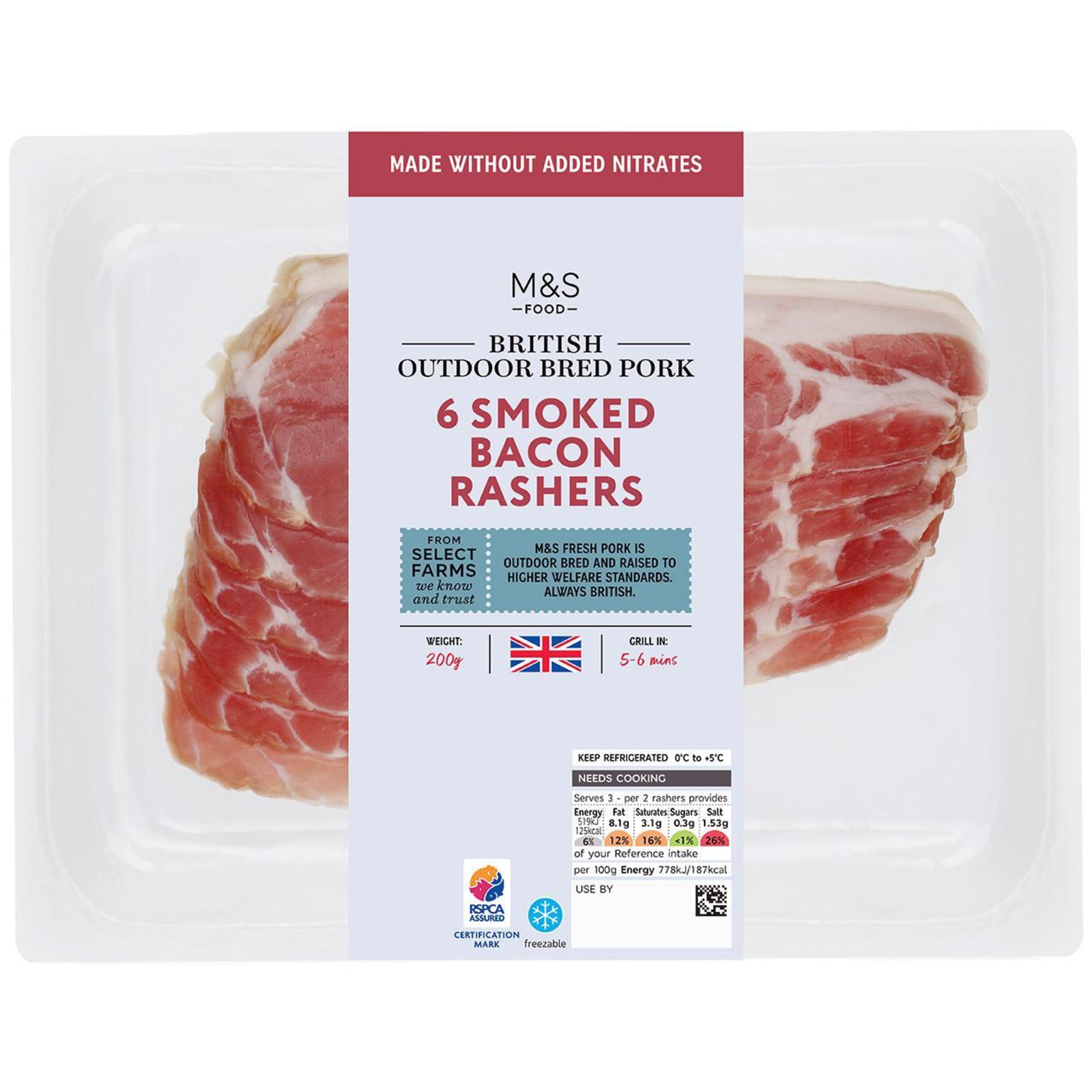 British Outdoor Bred 6 Smoked Bacon Rashers 1 of 1