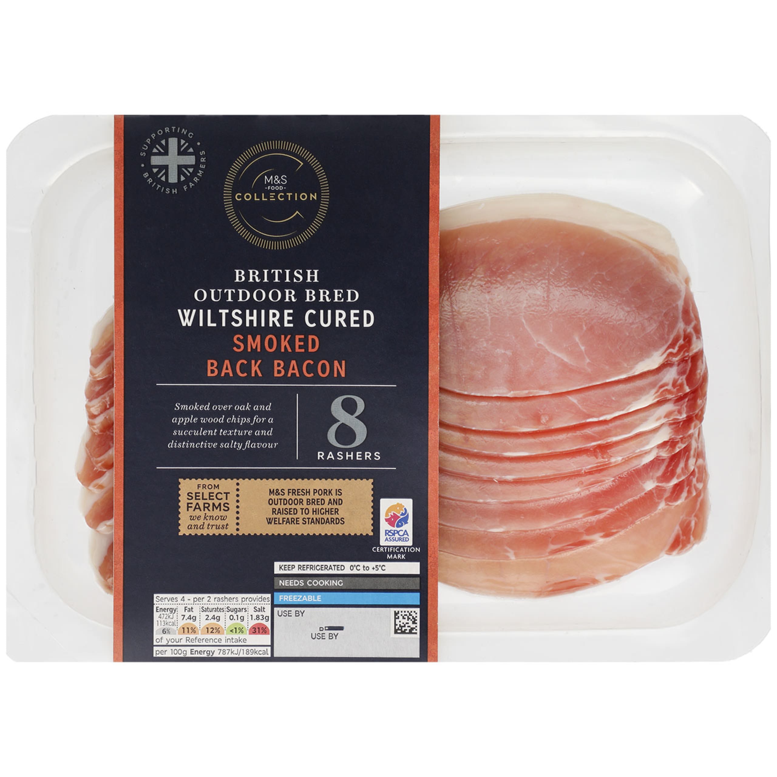 British Outdoor Bred Wiltshire Cured Smoked Back Bacon 1 of 1