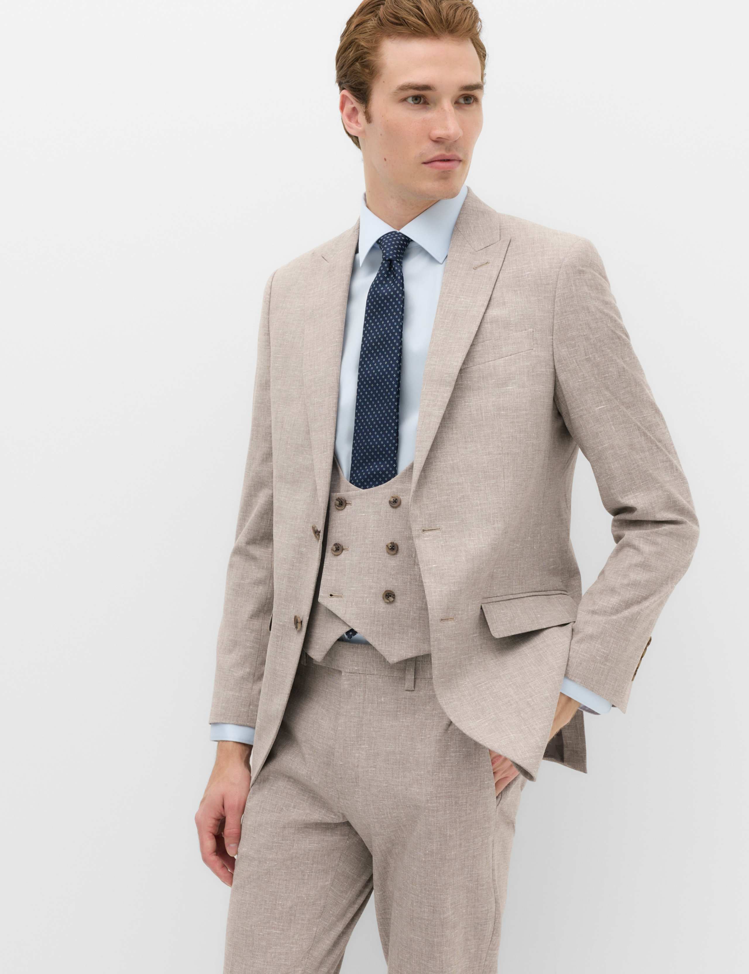 3 Piece Slim Fit Linen Blend Stretch Suit
