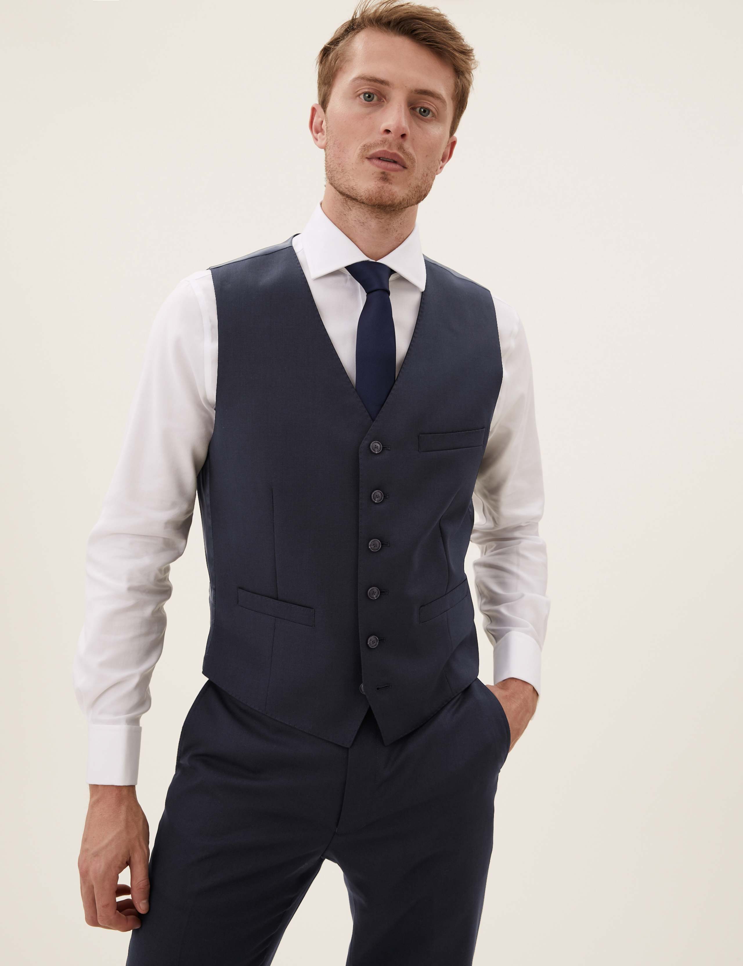 Navy Regular Fit Wool 3 Piece Suit 1 of 8