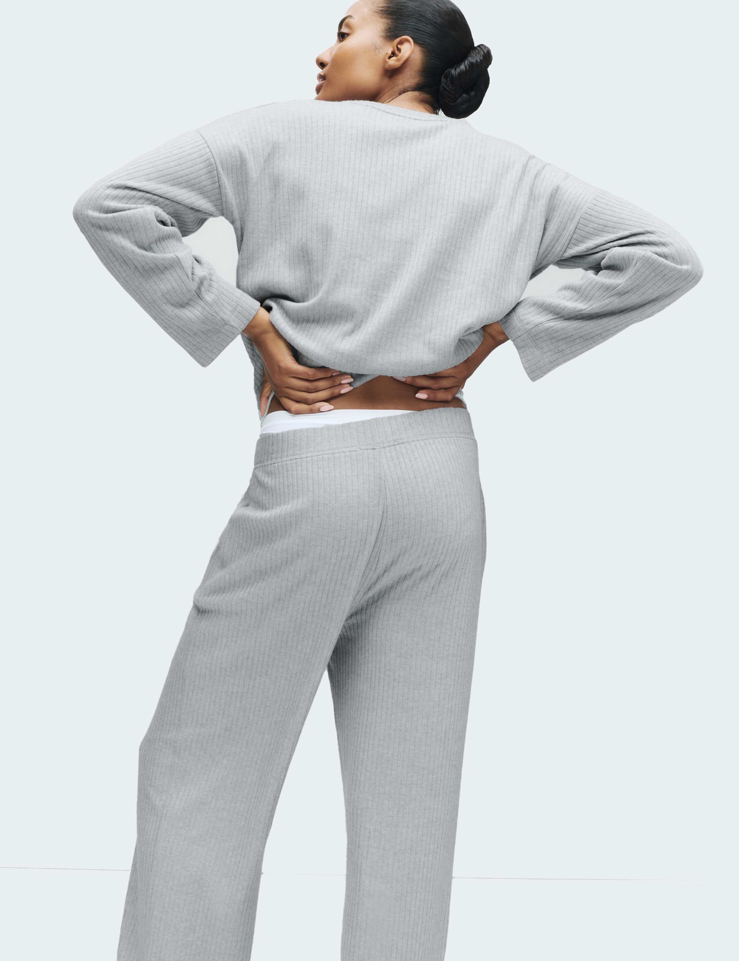 Ribbed Crew Neck Long Sleeve Pyjama Set 6 of 6