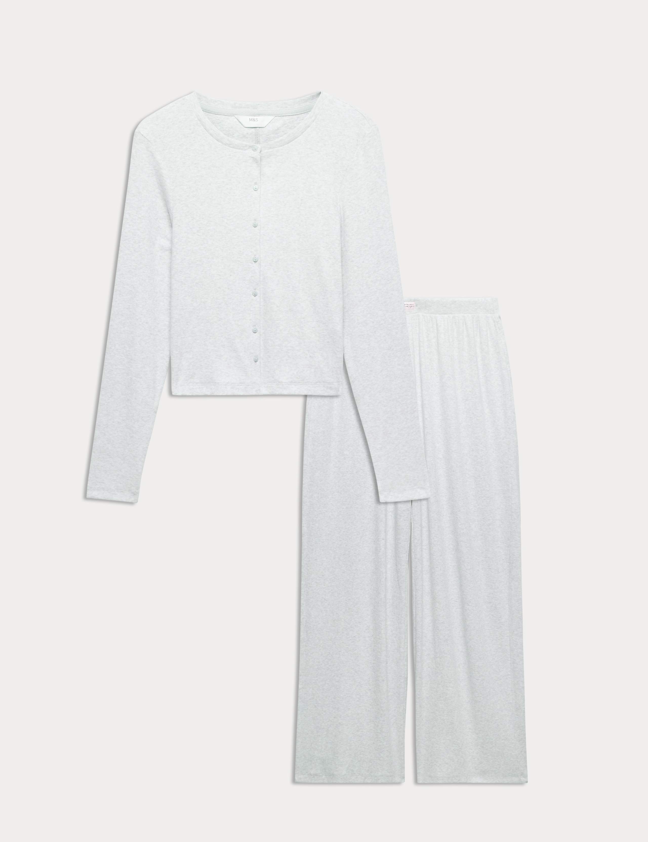 Cotton Rich Ribbed Button Down Pyjama Top & Bottom Set 1 of 6