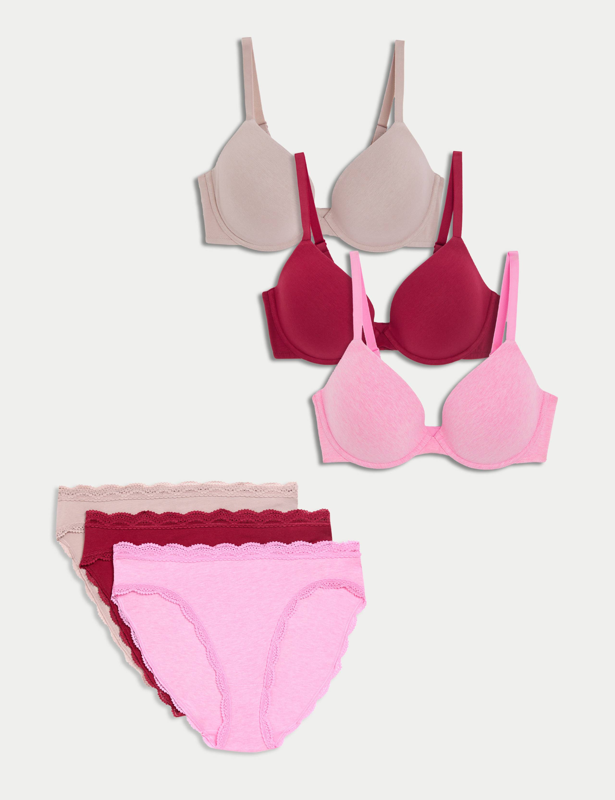 3pk Wired Plunge T-Shirt Bras Set A-E 1 of 6