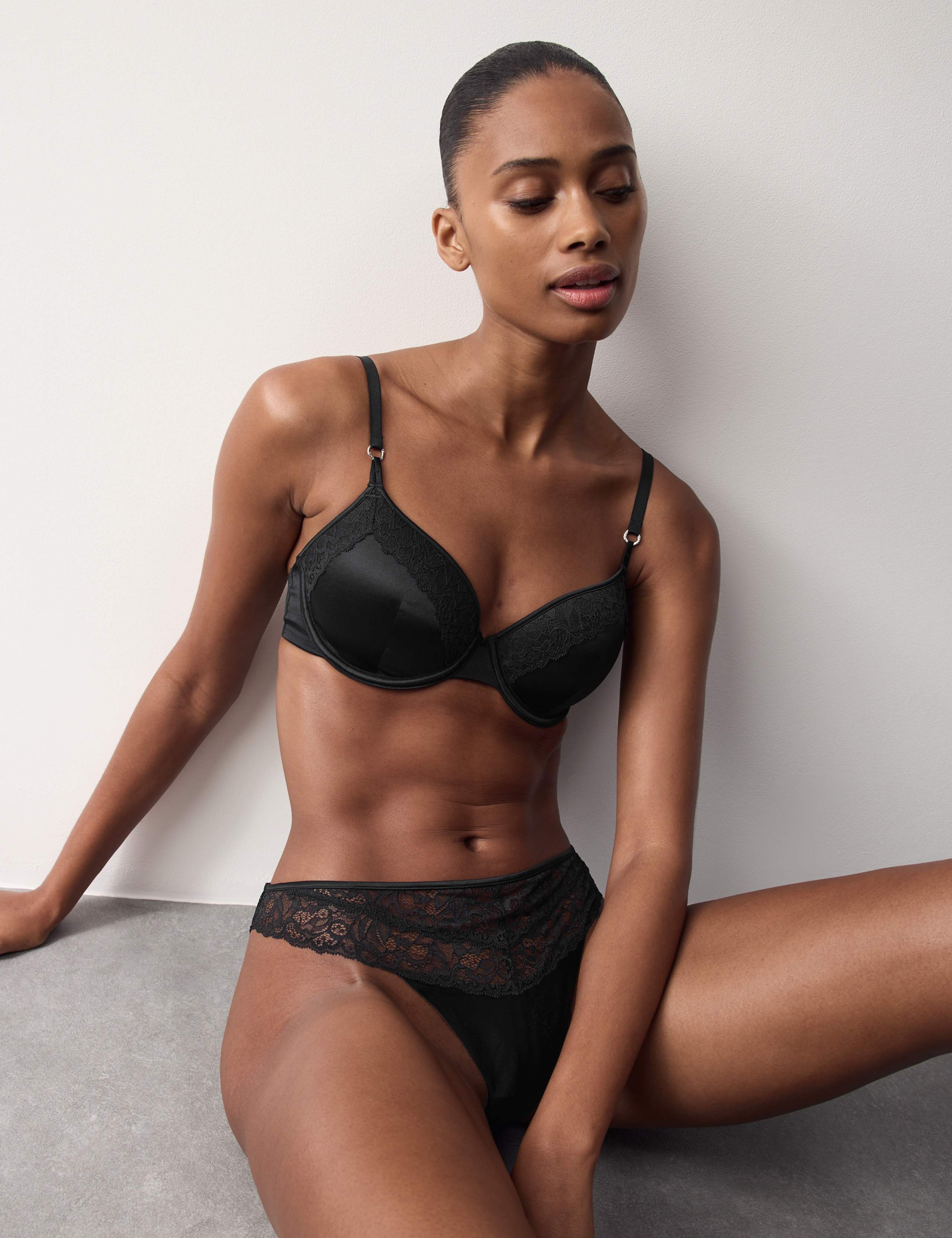 Silk & Lace Wired Demi Cup Bra Set A-E