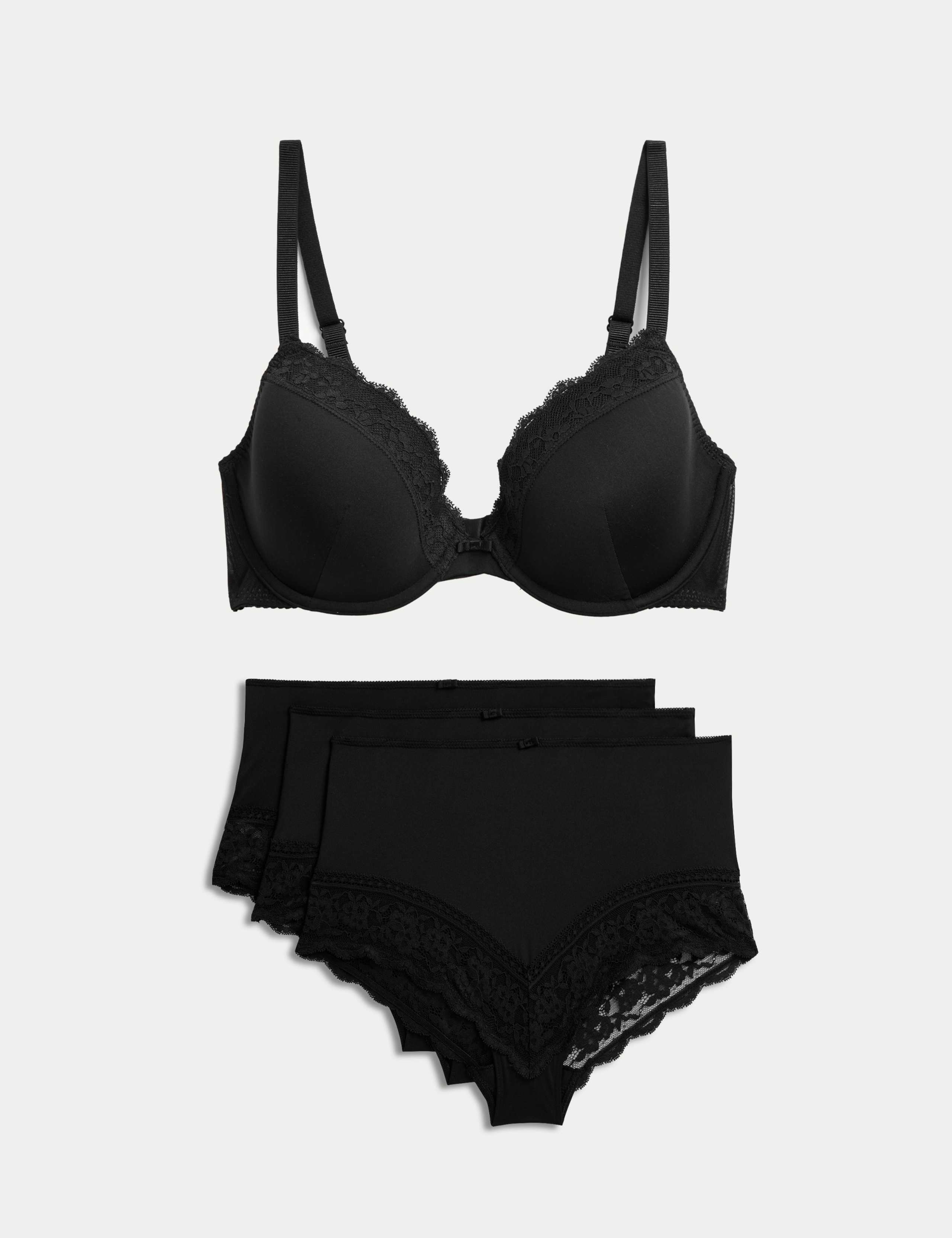 Lace Padded Plunge Wired Bra Set A-E 1 of 5