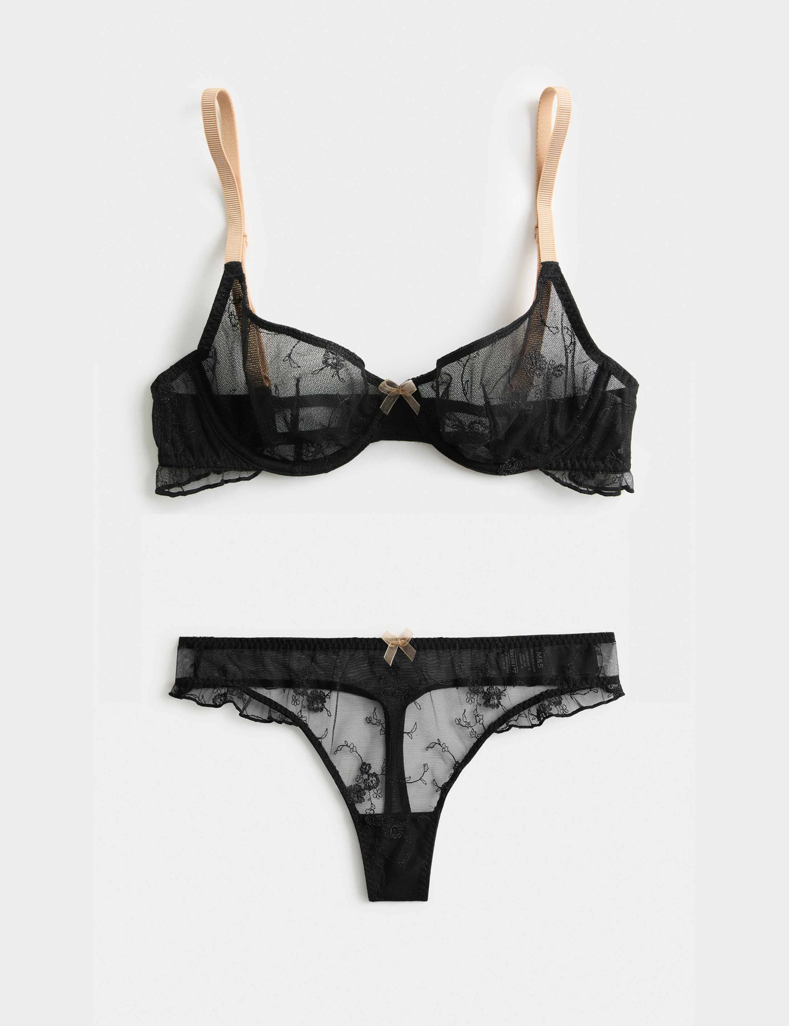 Helena Embroidery Wired Demi Cup Bra Set A-E 1 of 6