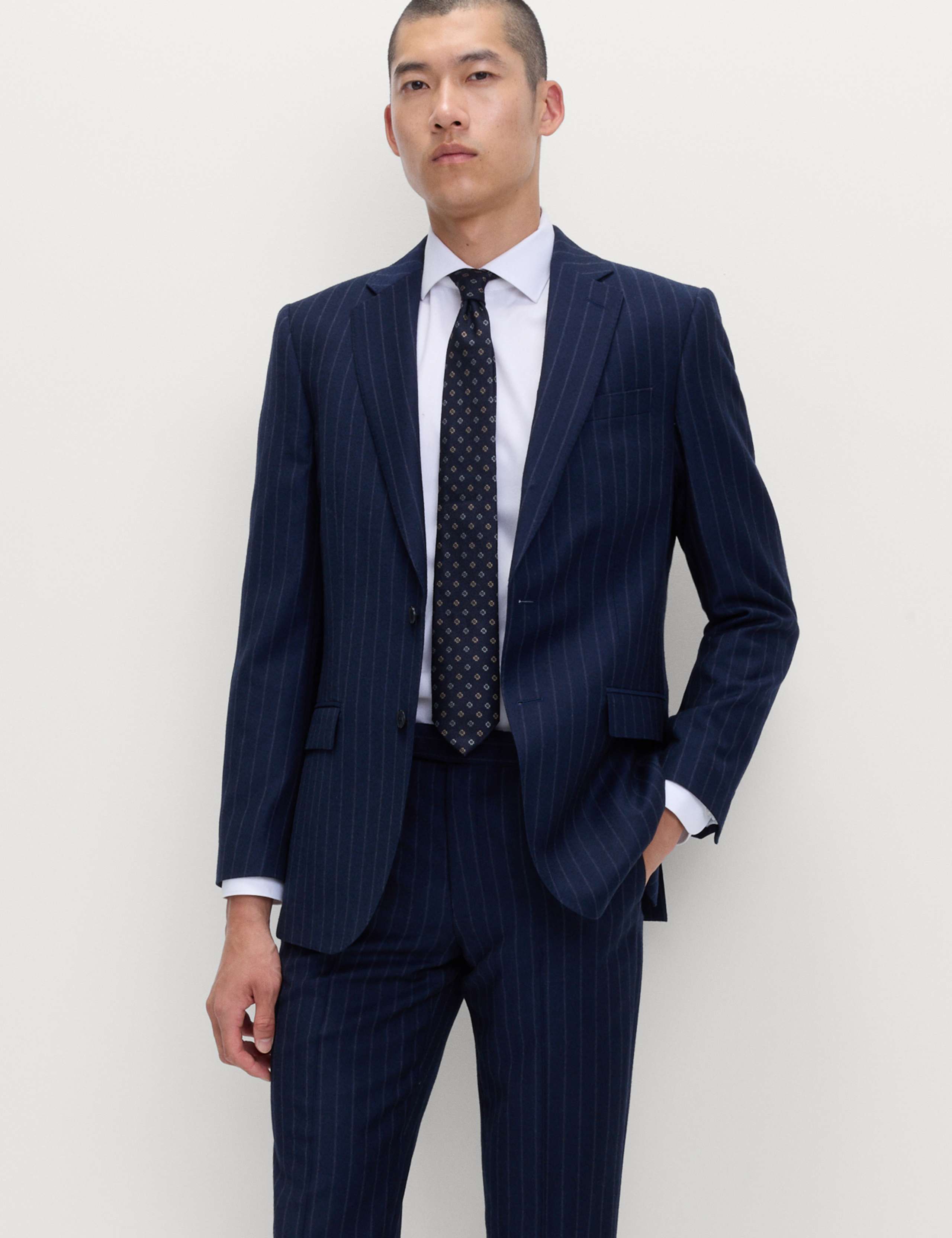 Regular Fit Pure Wool Pinstripe Suit