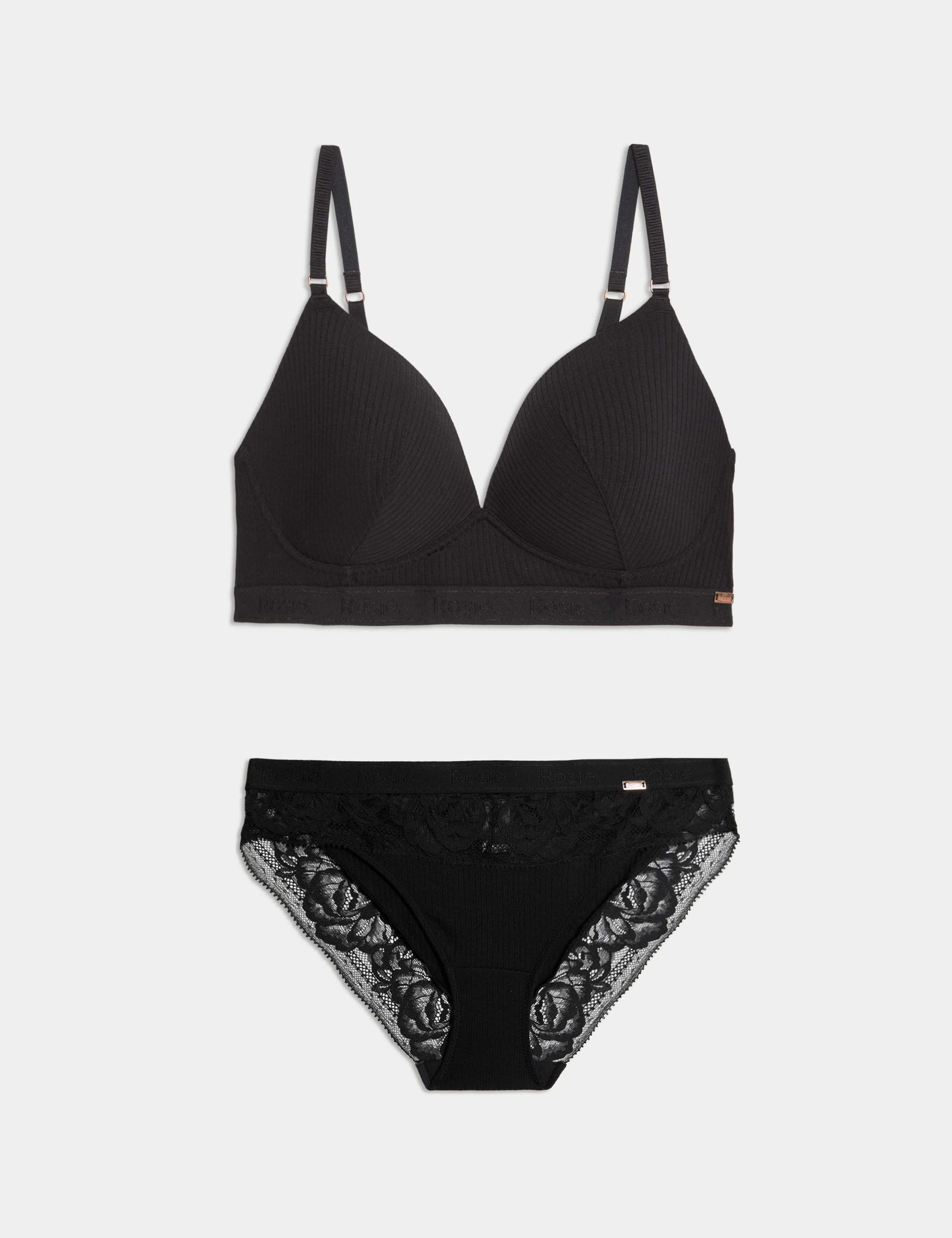 Lounge Rib & Lace Non Wired Plunge Bra Set A-E 1 of 6