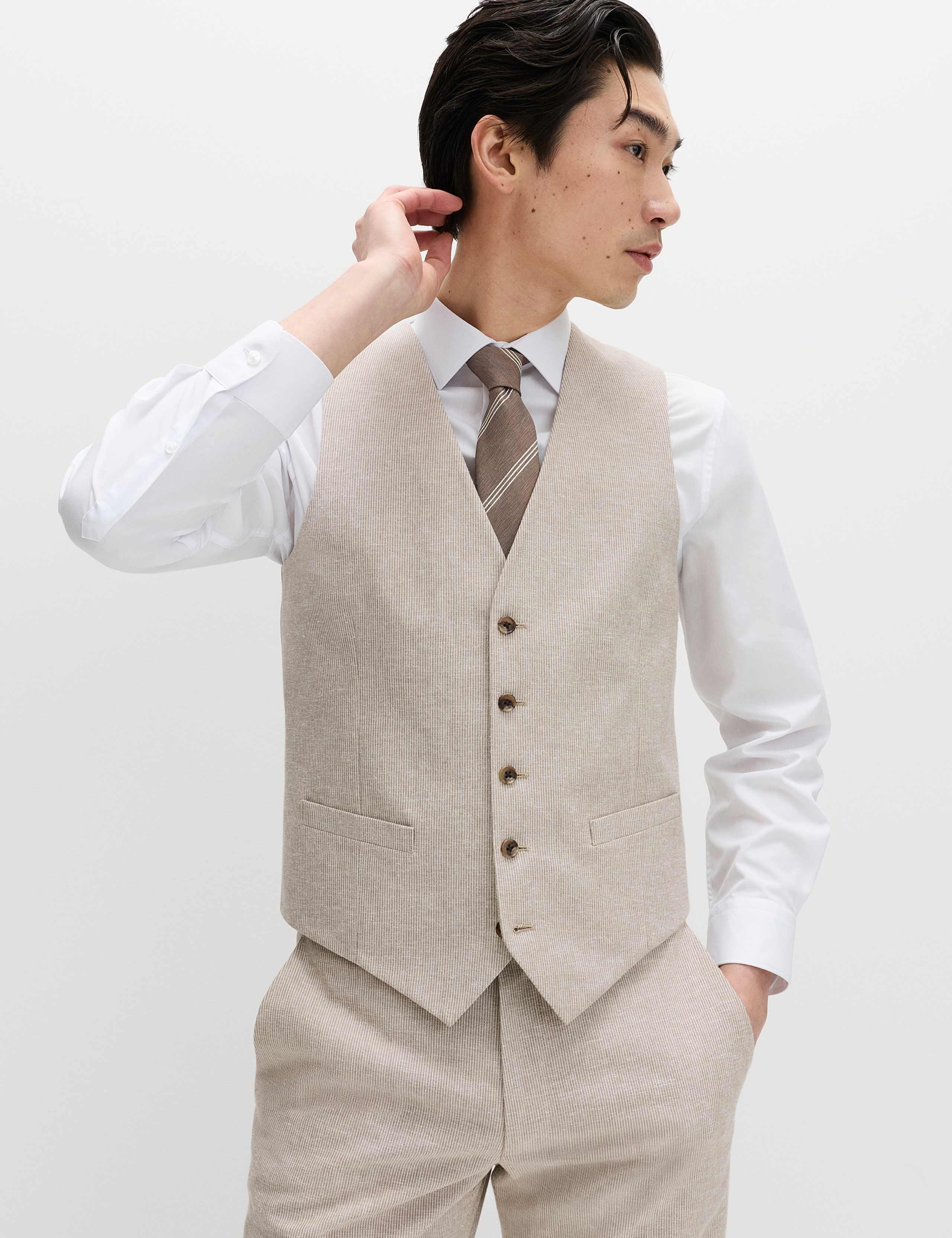 3 Piece Tailored Fit Cotton Linen Striped Suit 2 of 6