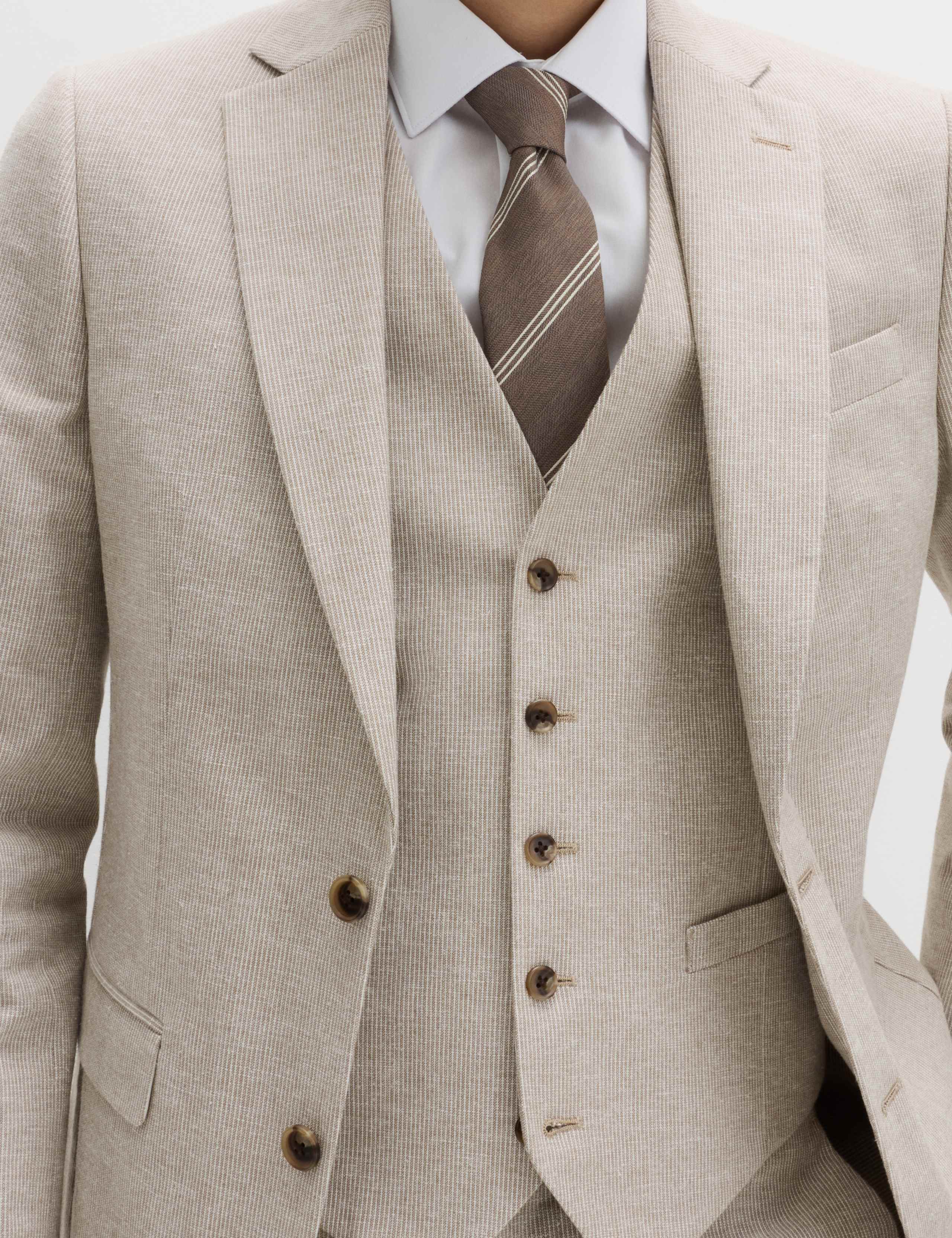 3 Piece Tailored Fit Cotton Linen Striped Suit 6 of 6
