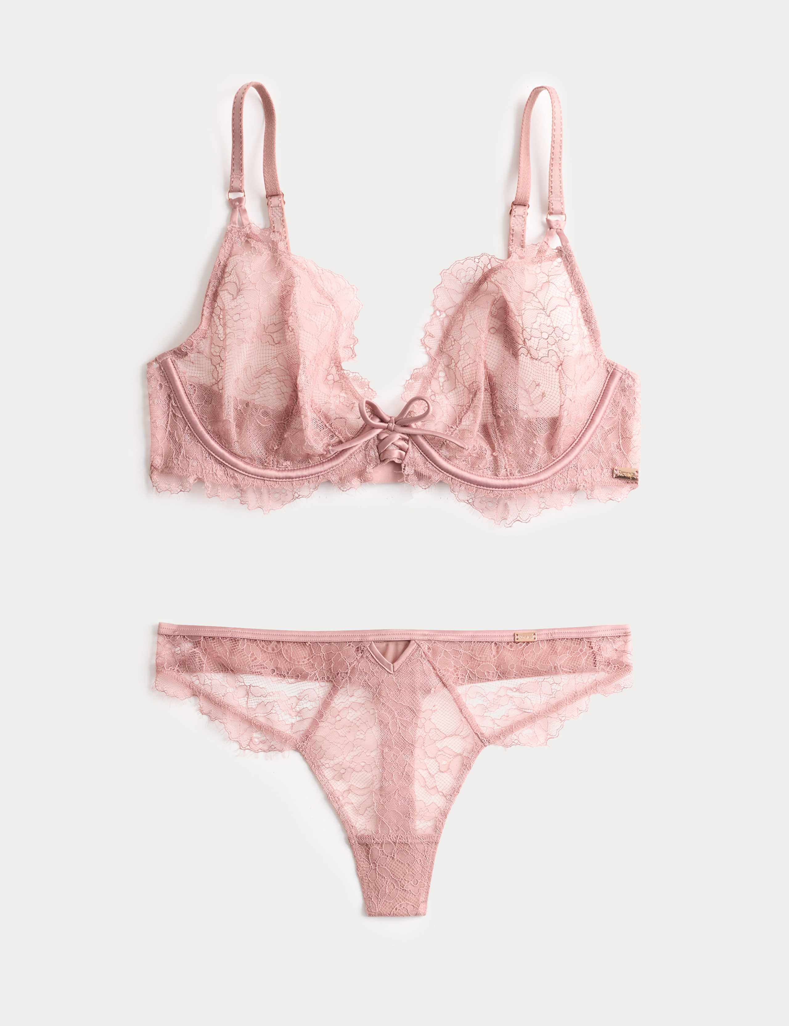 Forget Me Not Lace Wired Plunge Bra Set A-E 1 of 6