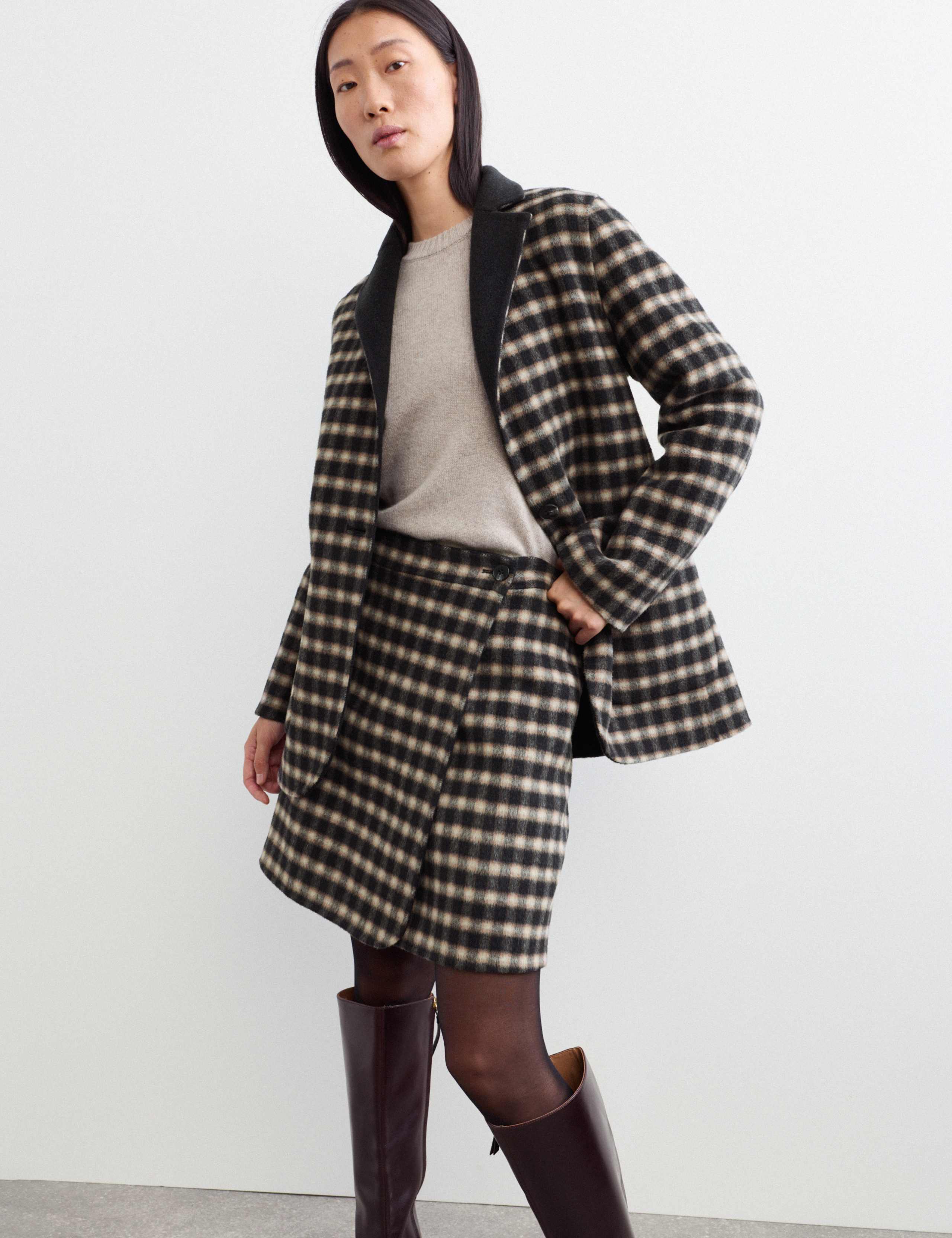 Checked Jacket & Skirt Set