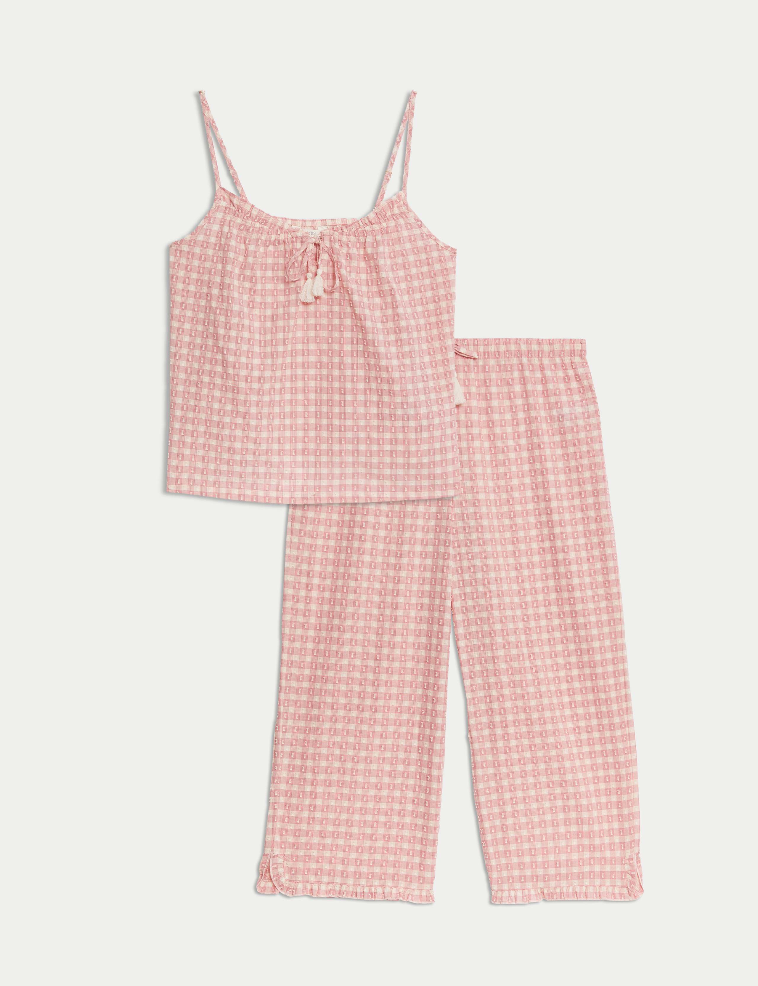Pure Cotton Gingham Cami Pyjama Top Set 1 of 5