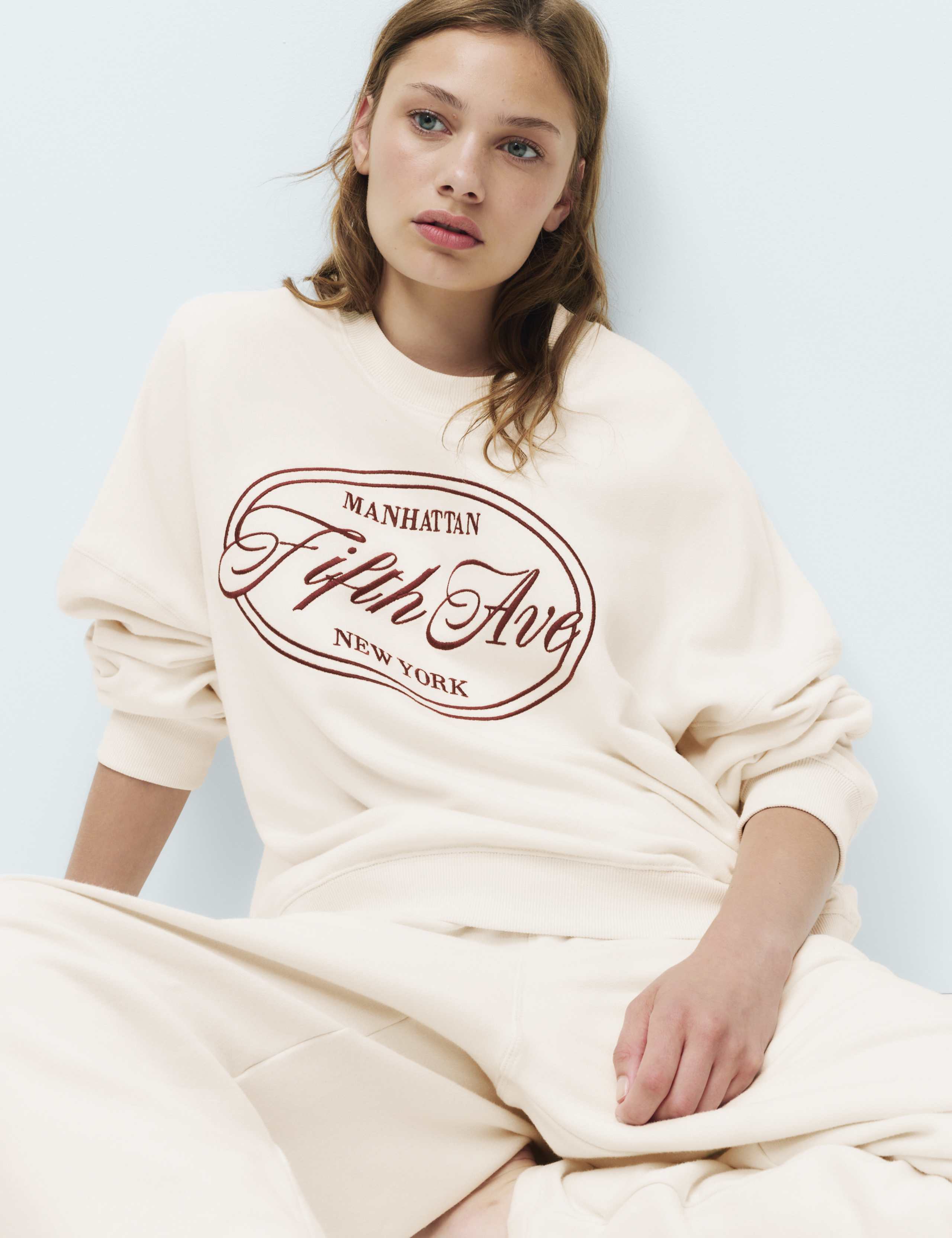 Cotton Rich Embroidered Loopback Sweatshirt & Bottom Set