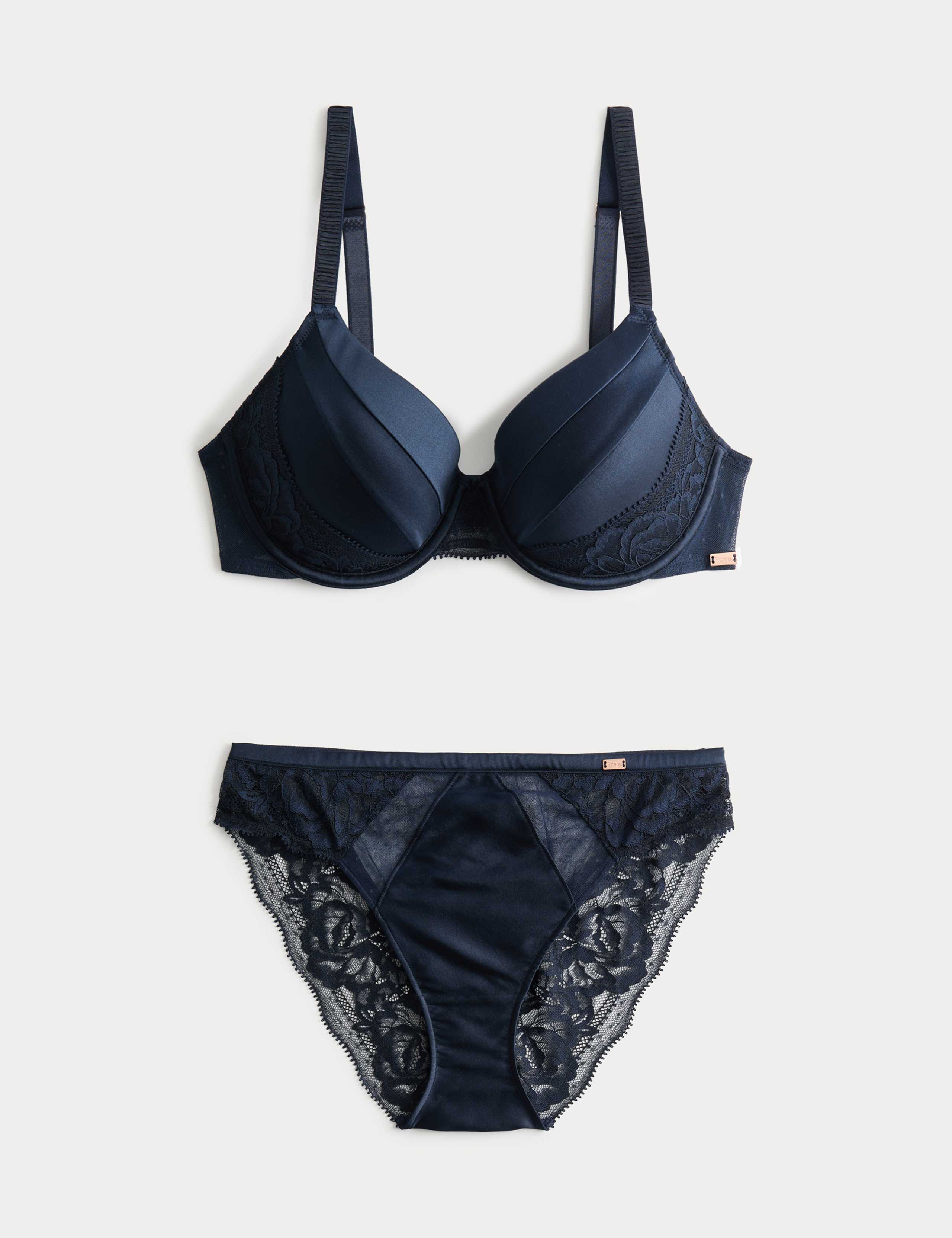 Silk & Lace Wired Full Cup Bra Set A-E 1 of 6