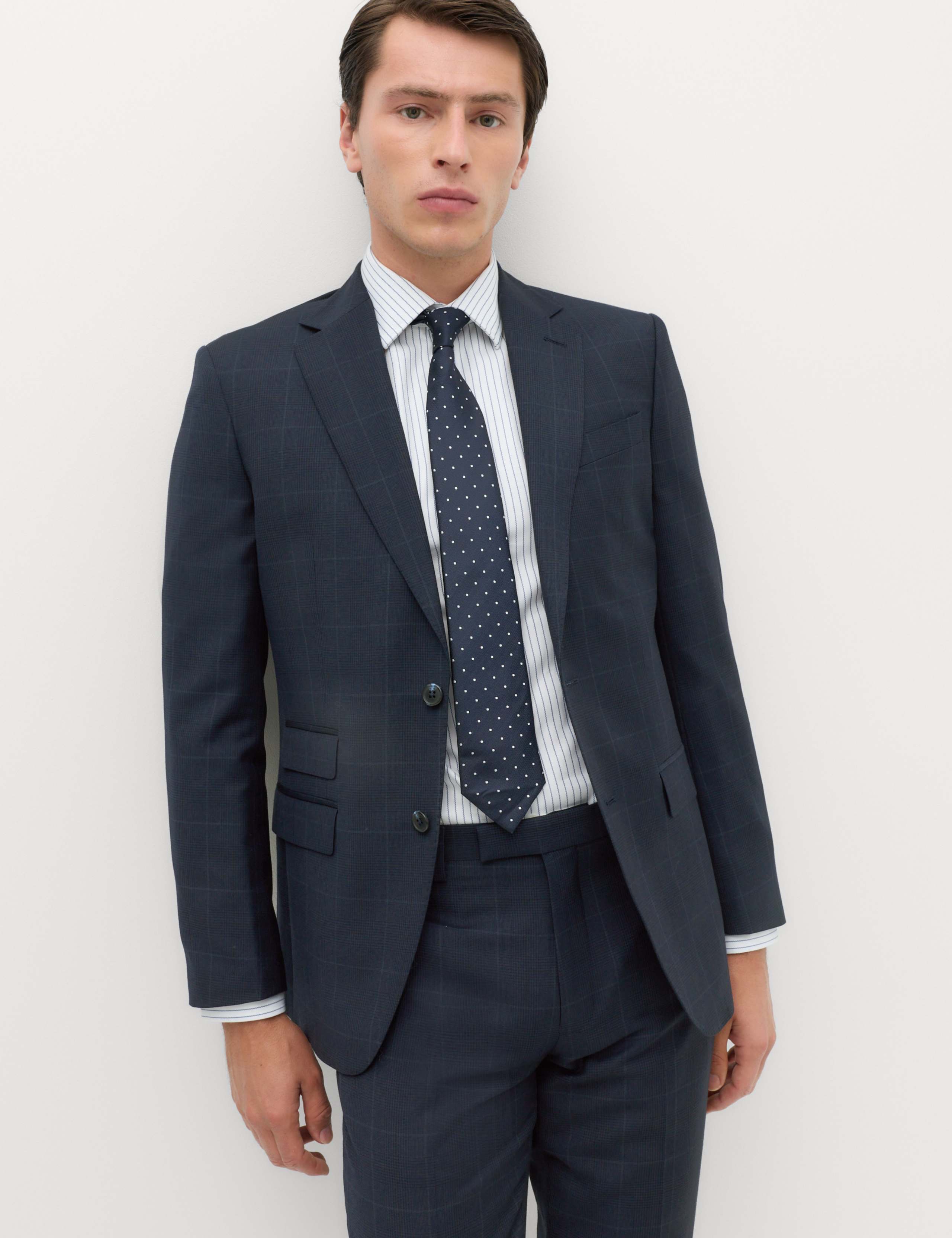 2 Piece Regular Fit Pure Wool Checked Suit