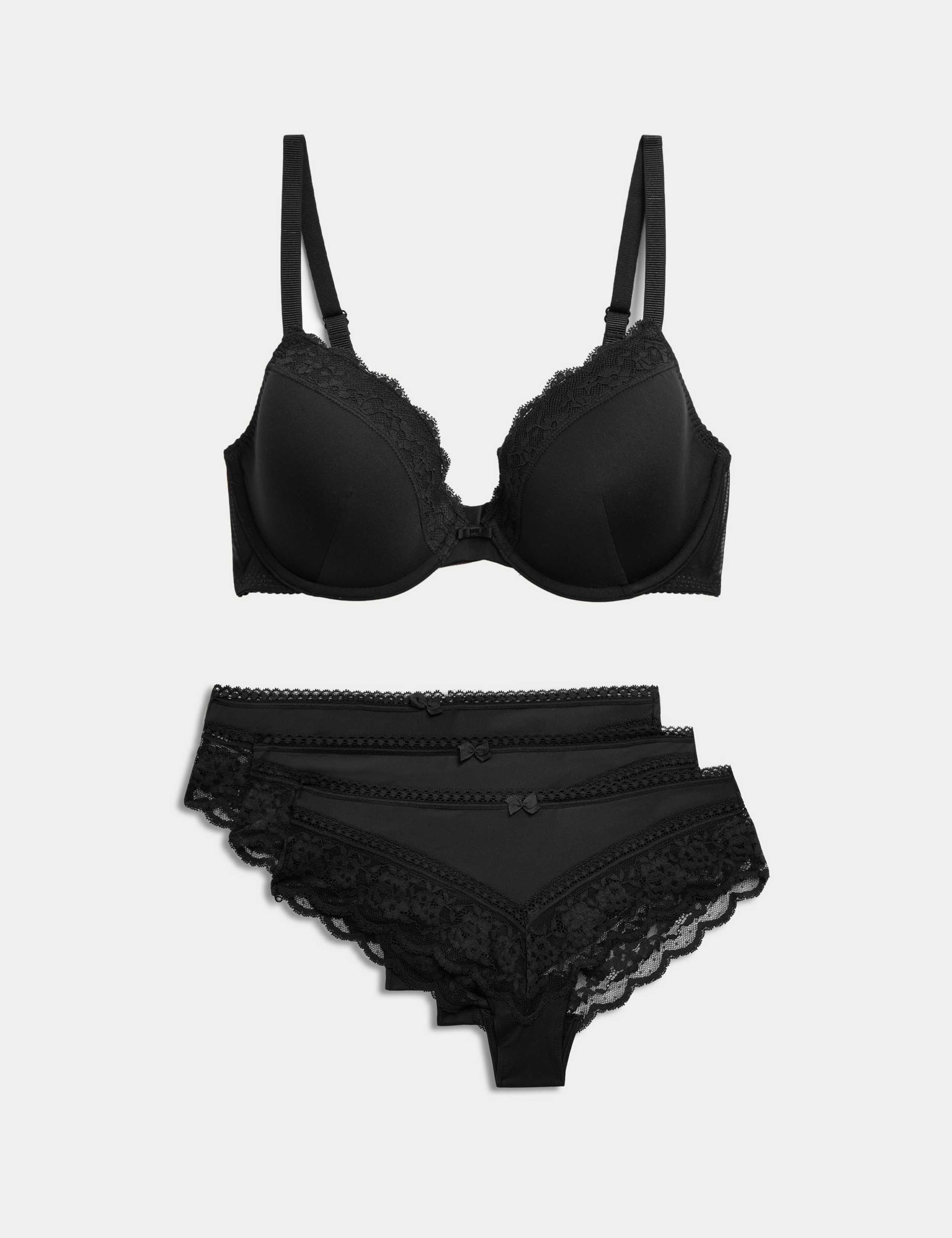 Lace Padded Plunge Wired Bra Set A-E 1 of 5