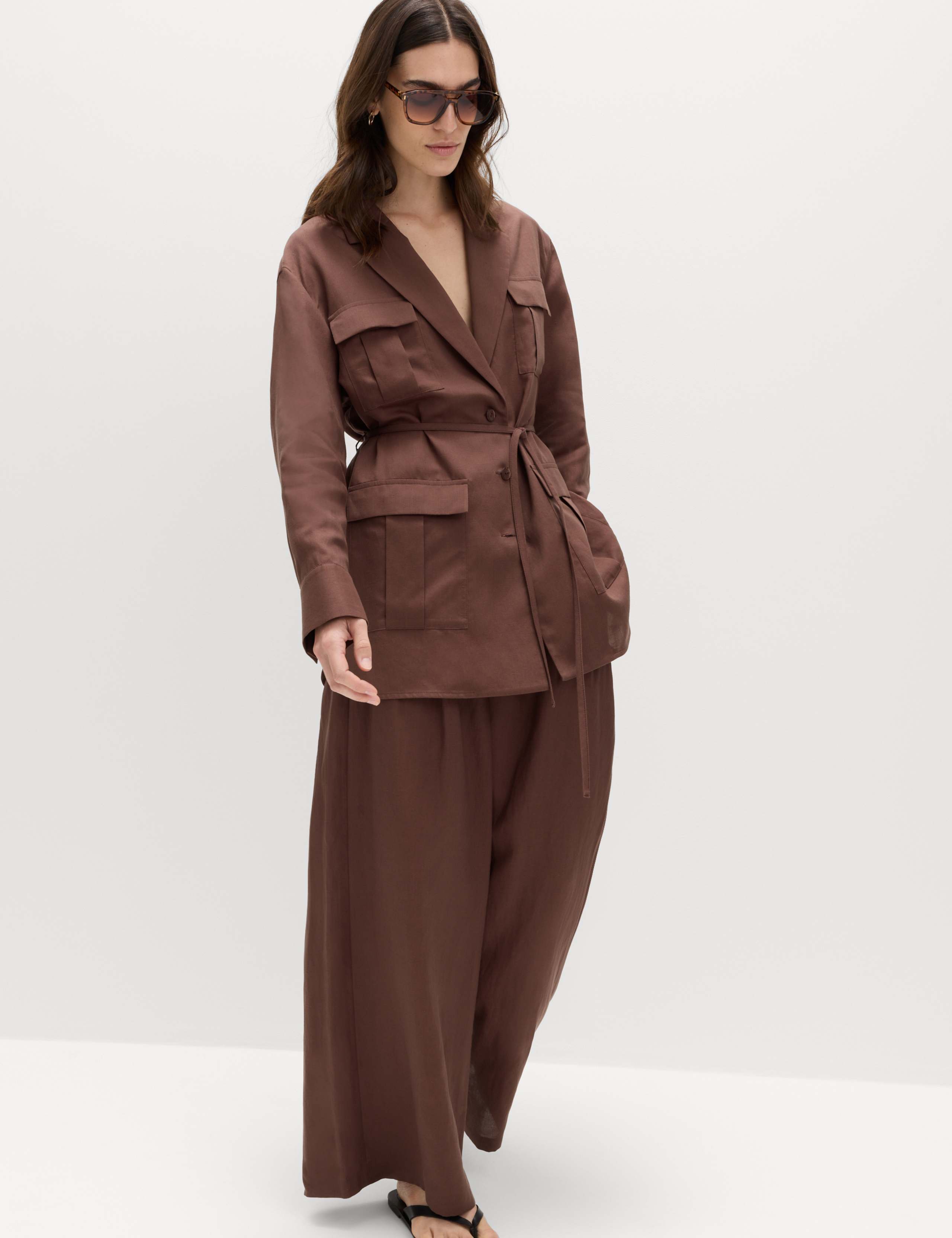 Utility Linen Blazer & palazzo Tro Set