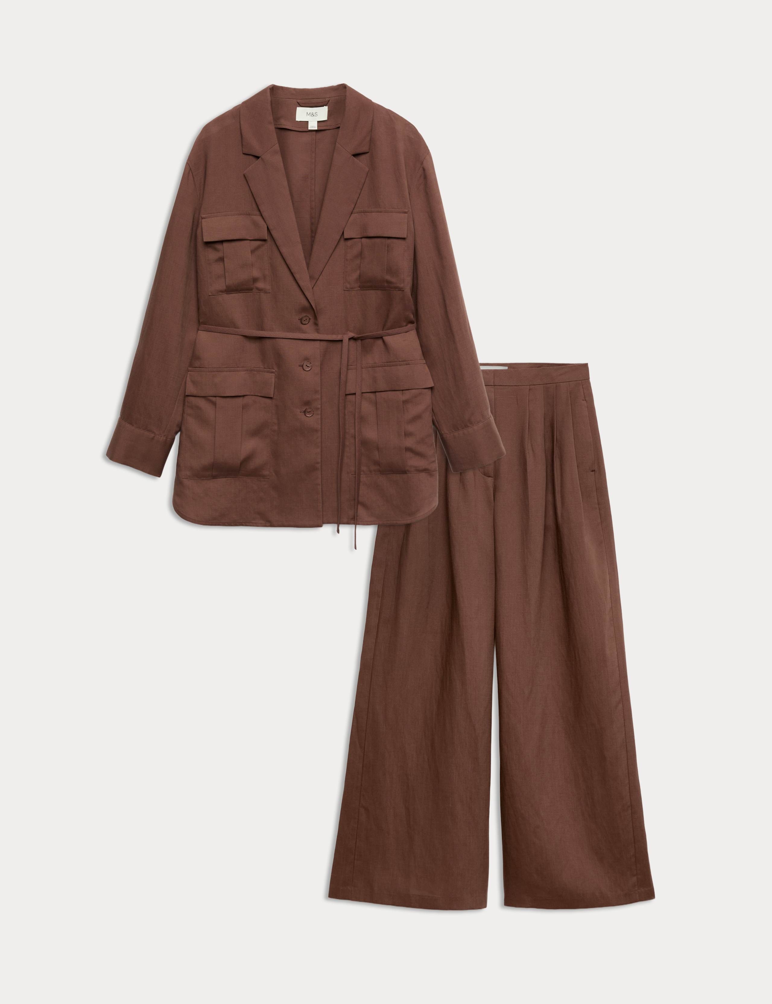 Utility Linen Blazer & palazzo Tro Set 1 of 6
