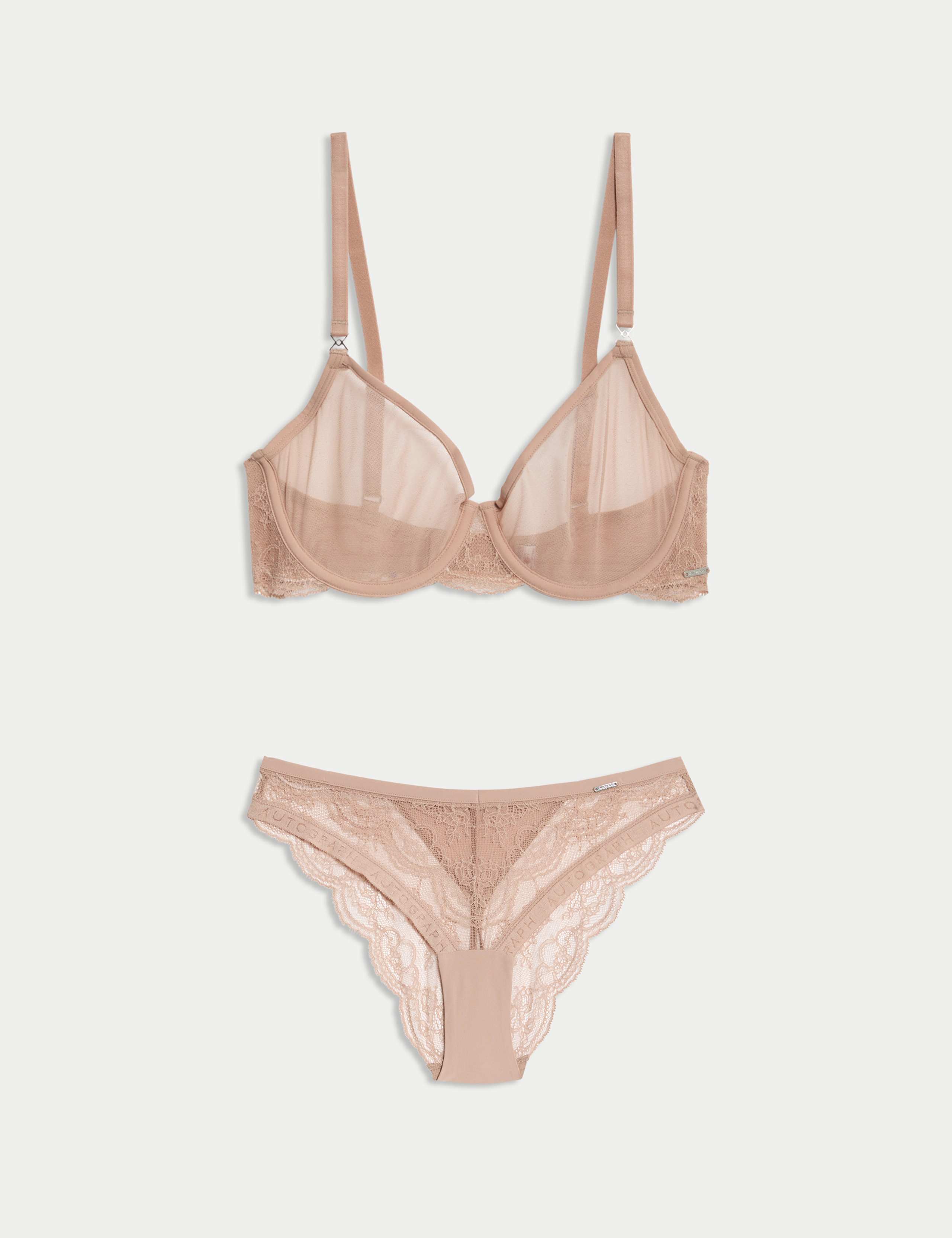 Murcia Sheer & Lace Wired Demi Cup Bra Set A-E 1 of 6