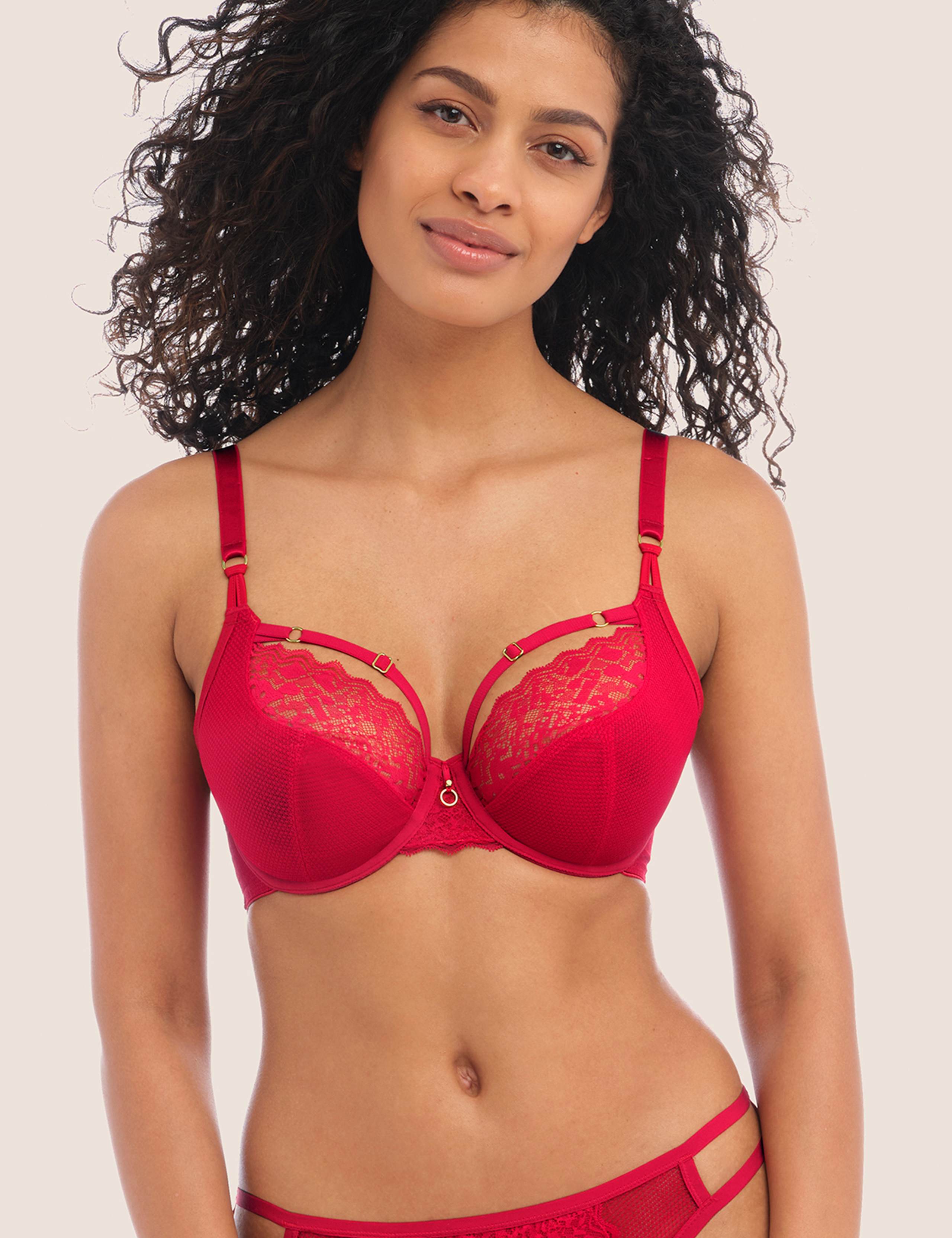 Temptress Lace Trim Underwired Plunge Bra Set C-G 2 of 6