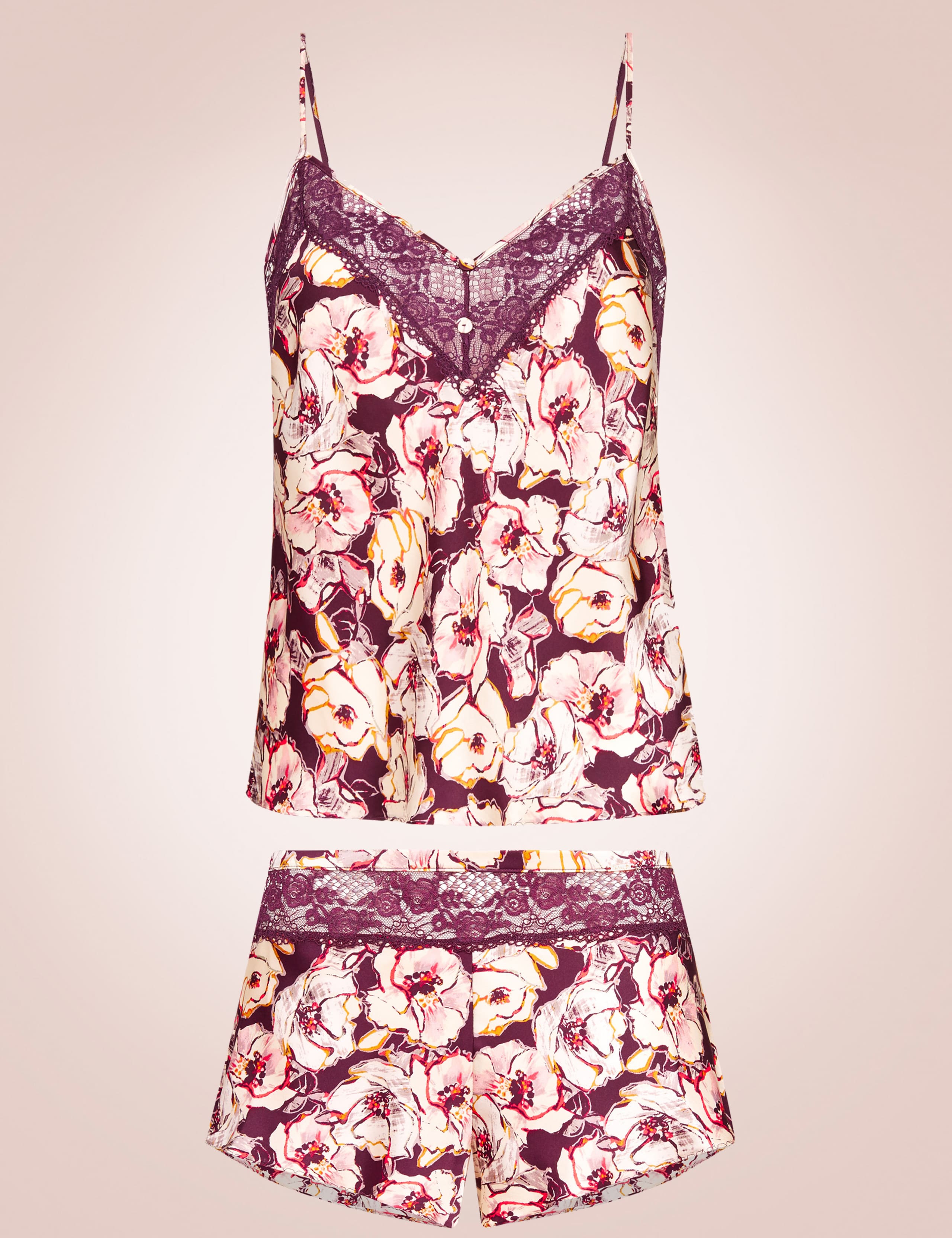 Silk & Lace Floral Print Set with Camisole 1 of 7