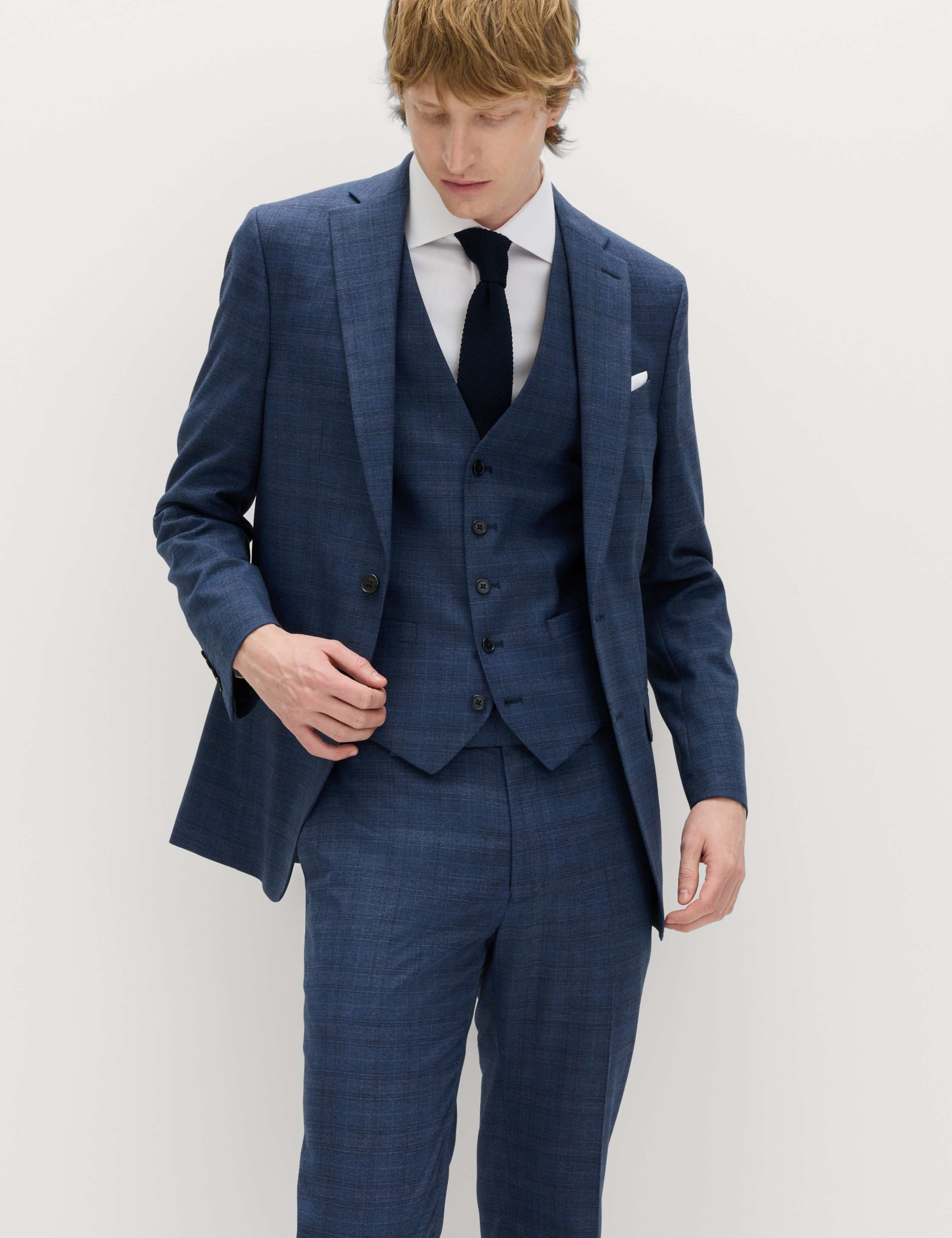 3 Piece Slim Fit Textured Check Suit