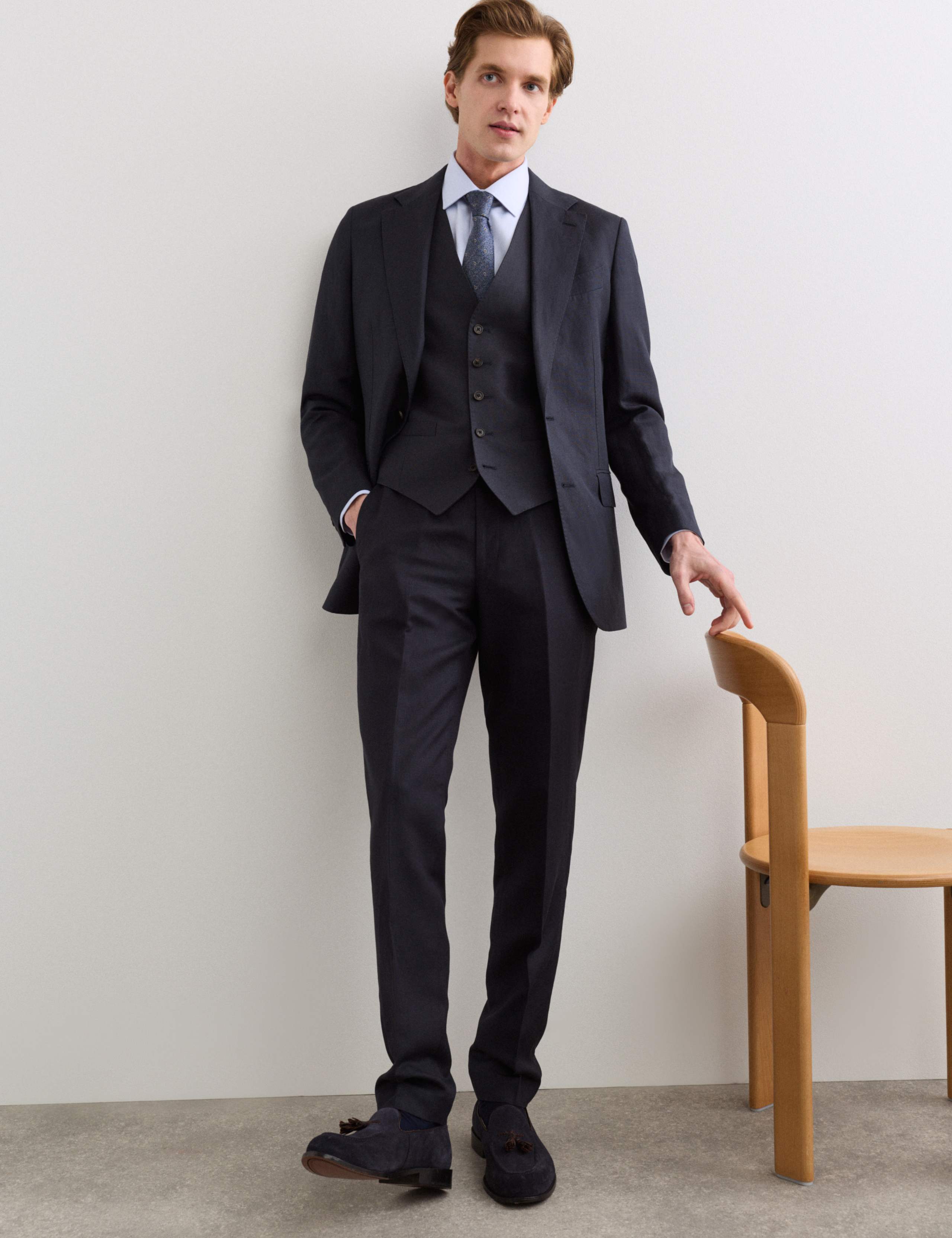 3 Piece Tailored Fit Italian Silk & Linen Suit