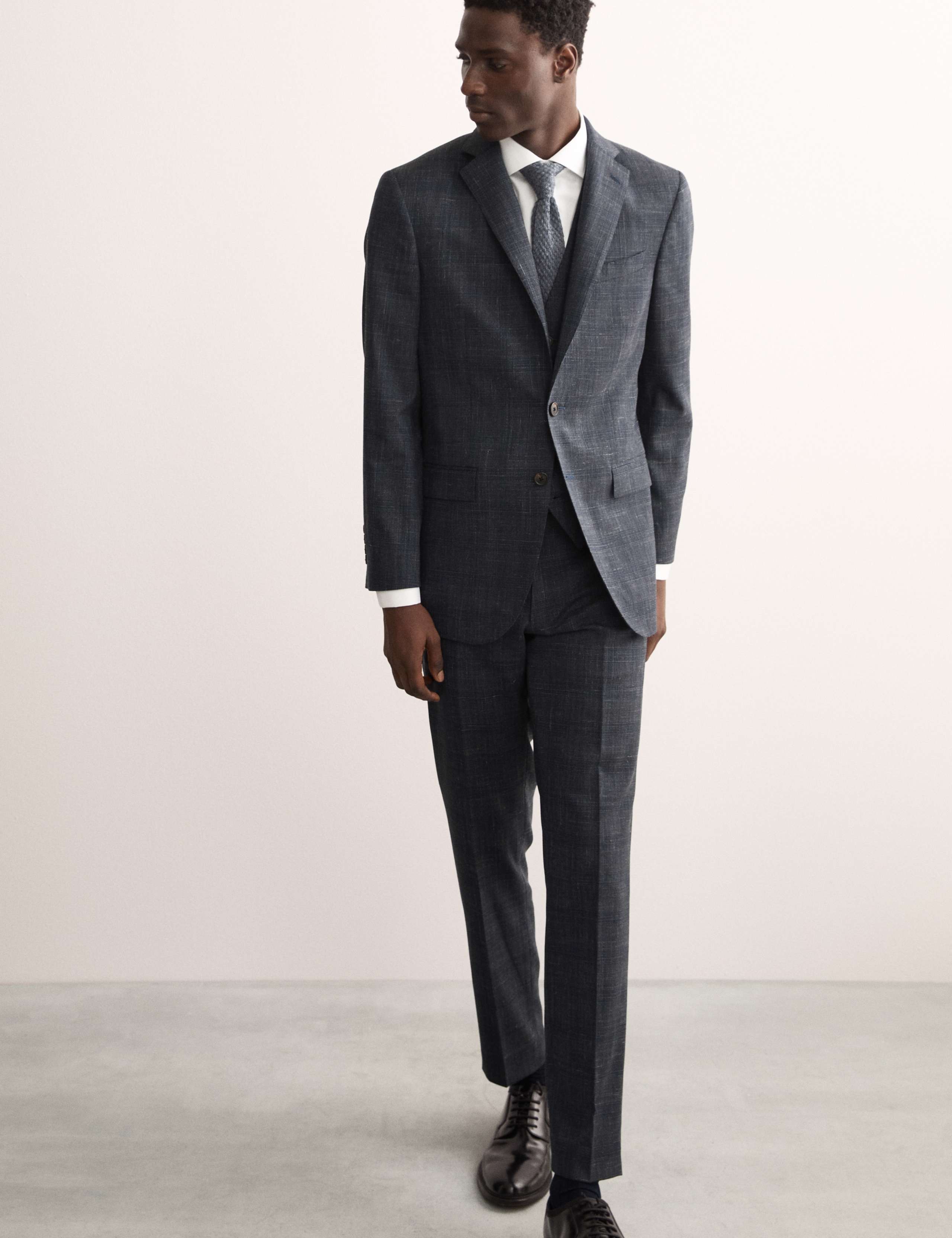 Italian Wool Rich Silk Linen Check Suit