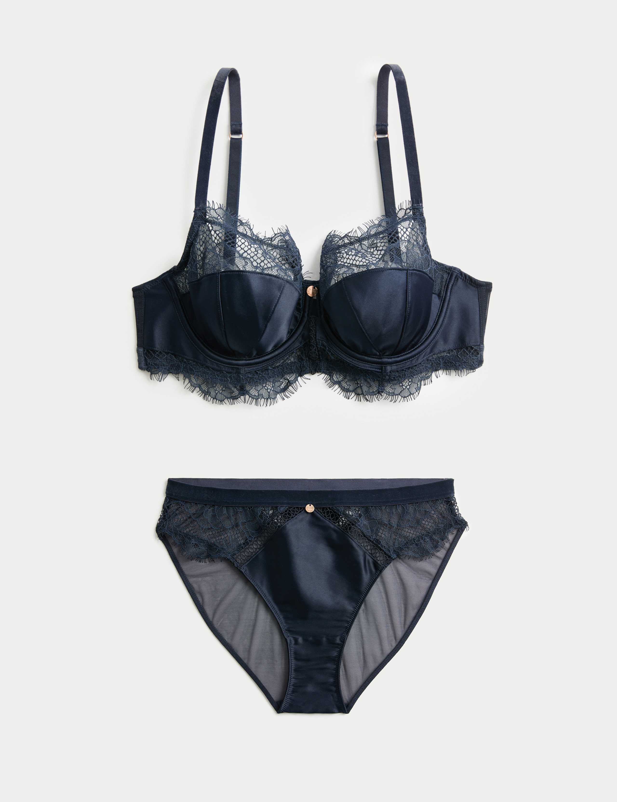 Saffron Satin & Lace Wired Balcony Bra Set A-E 2 of 2