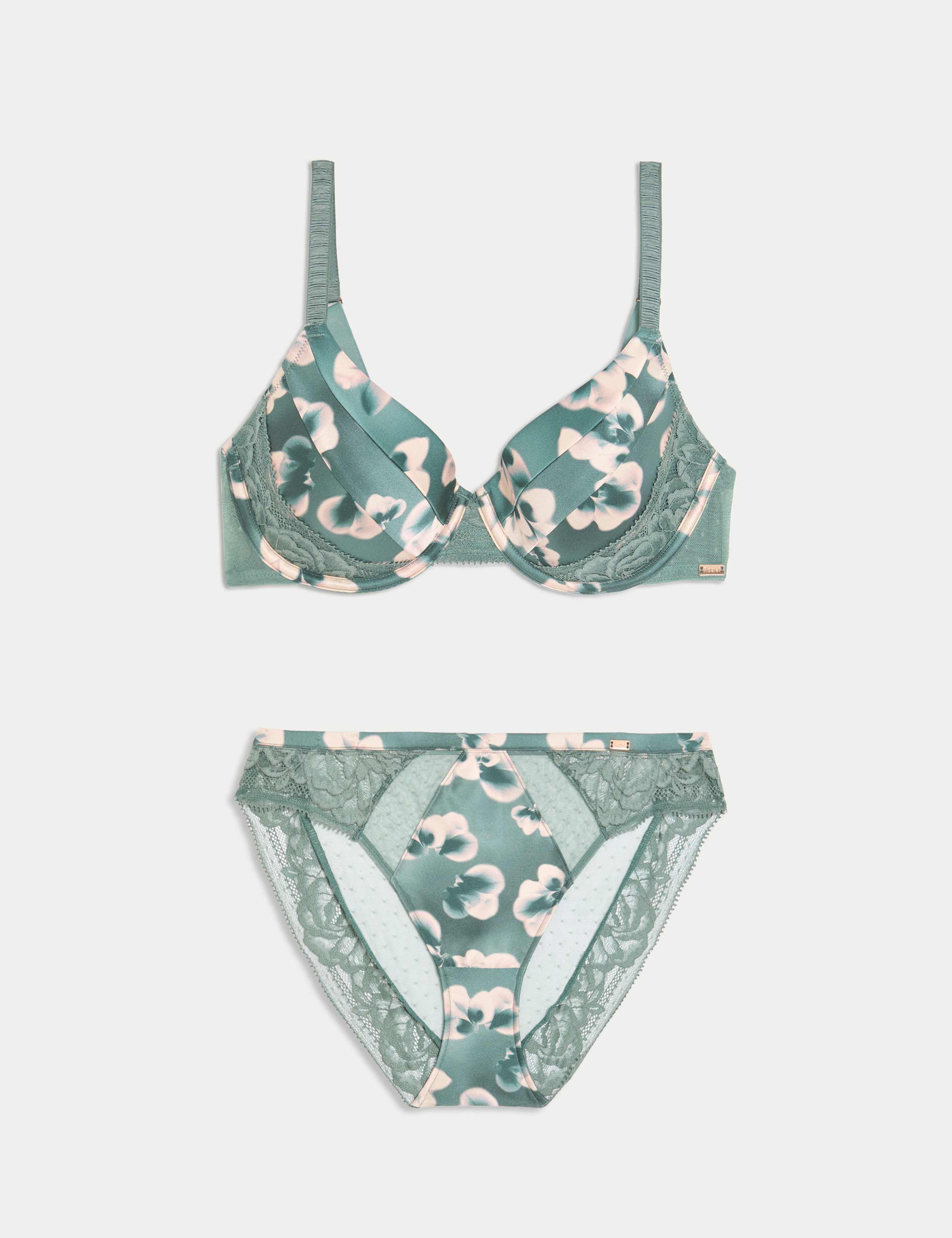Kalina Silk & Lace Wired Full Cup Bra Set A-E 1 of 6