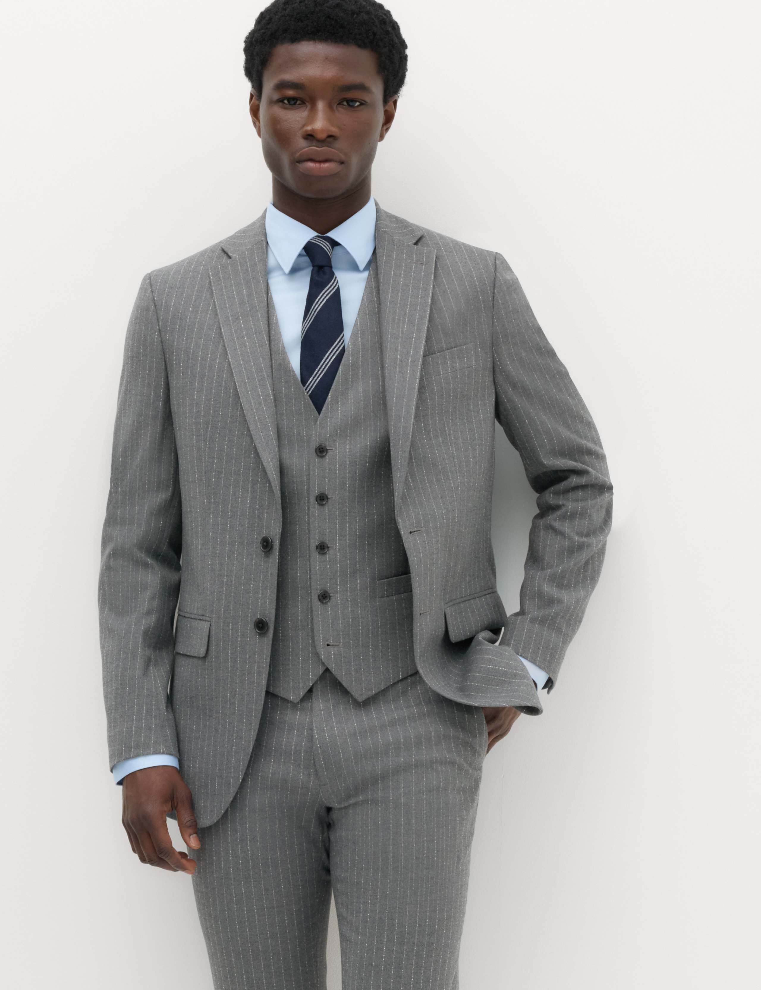 3 Piece Slim Fit Pin Stripe Stretch Suit