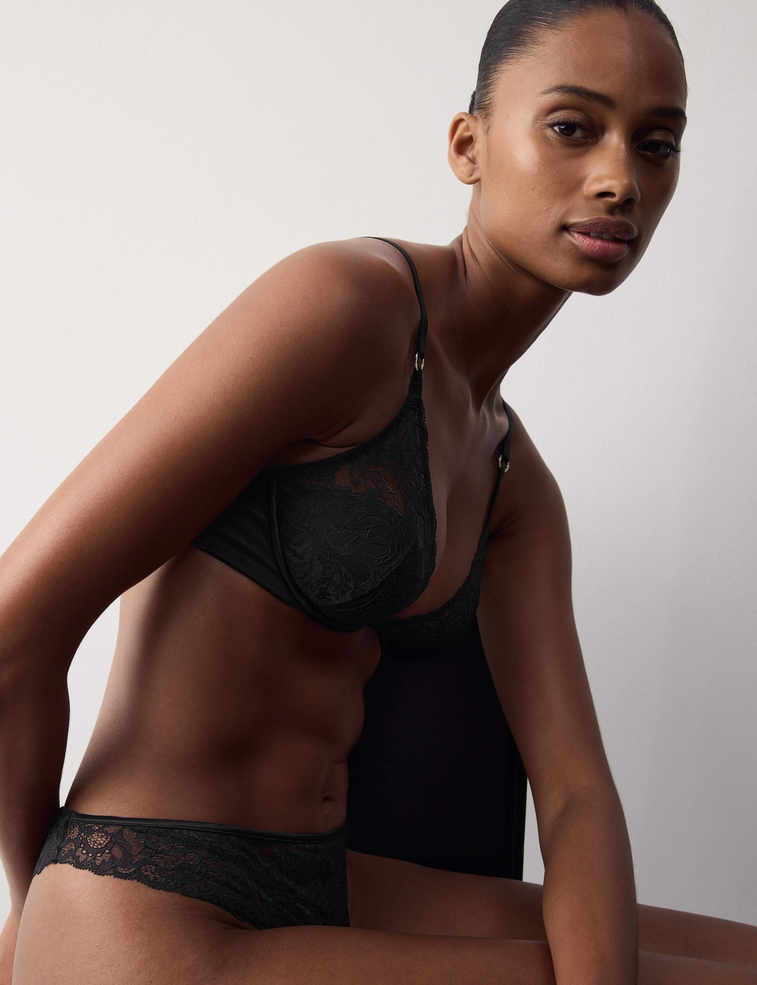 Lace with Silk Wired Plunge Bra Set A-E