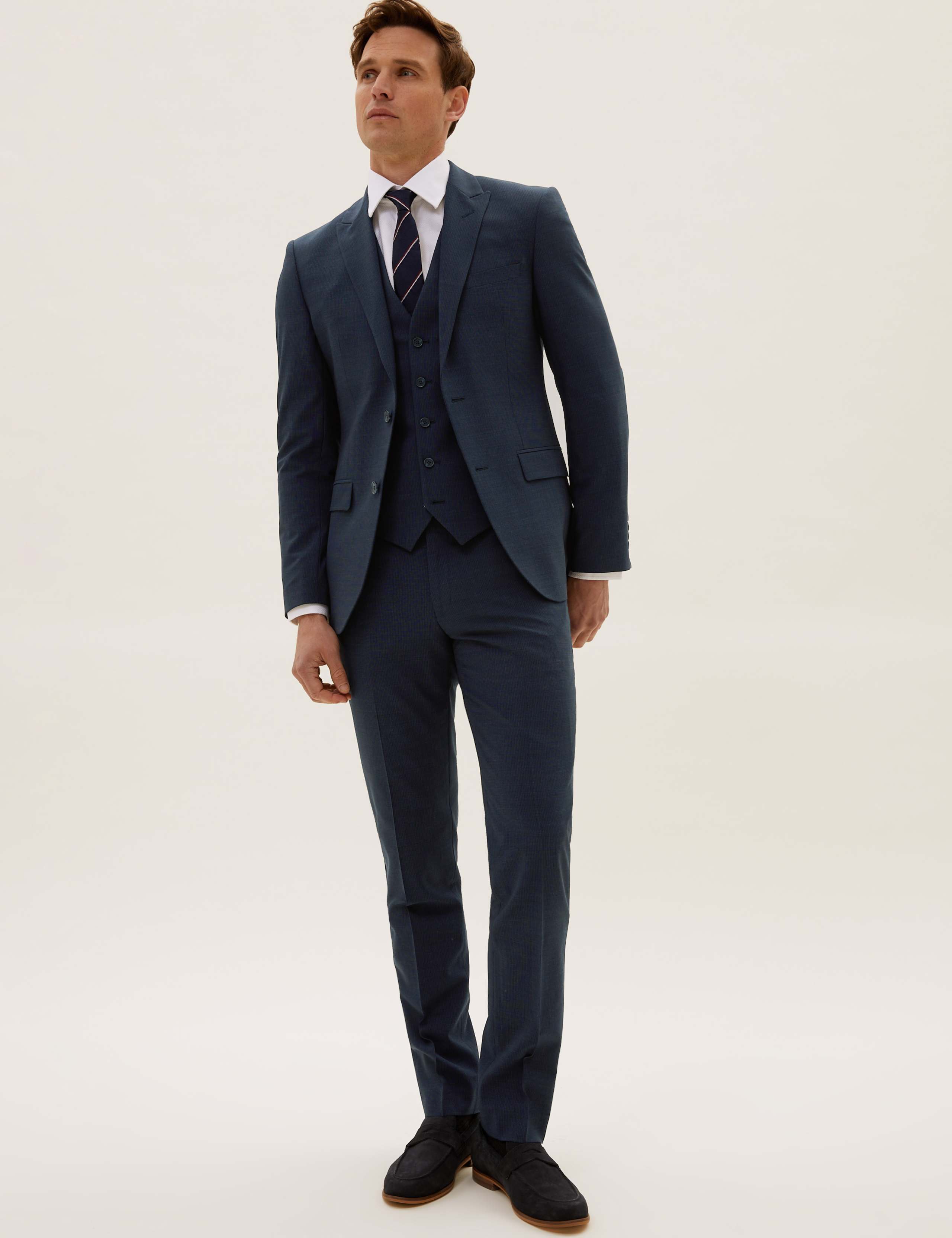 The Ultimate Navy Slim Fit Wool Pinstripe 3 Piece Suit 6 of 7